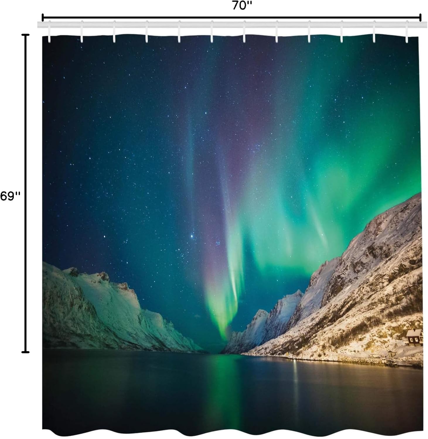 Ambesonne Nature Shower Curtain, Aurora Borealis Above The Rocky Hills Magnetic Poles Solar Space Panorama, Cloth Fabric Bathroom Decor Set with Hooks, 69" W x 70" L, Jade Green