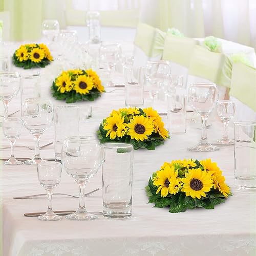 Miniatura 4 de BLOSMON Bola de flores artificiales de girasol, 2 piezas de flores artificiales de girasol, centros de mesa, decoración para mesa de boda, arreglos