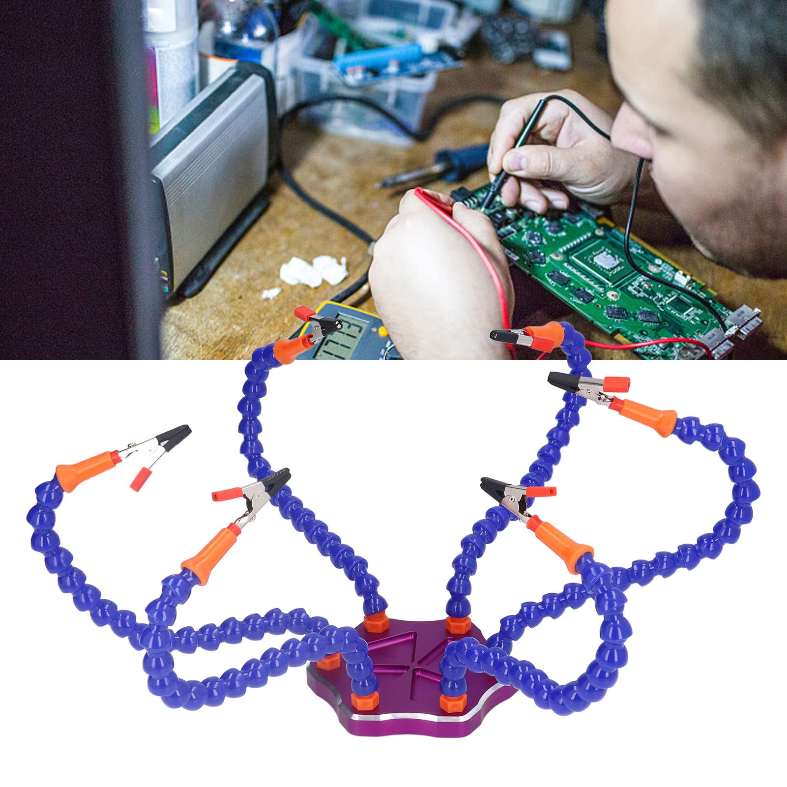 Narzędzie do lutowania trzeciej ręki Vomeko, podstawa stacji lutowniczej DIY, regulowany stojak na pomocne dłonie ze szkłem powiększającym, narzędzie spawalnicze USB