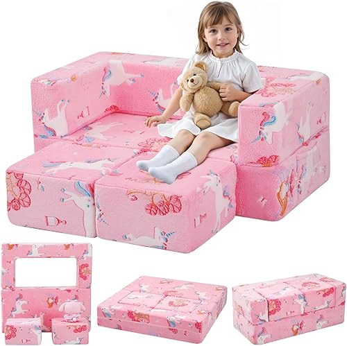 Miniatura 9 de MeMoreCool Sofá infantil para niños, sofá plegable de dinosaurio que brilla en la oscuridad, sofá de bebé, muebles de dormitorio para niños, sofá de