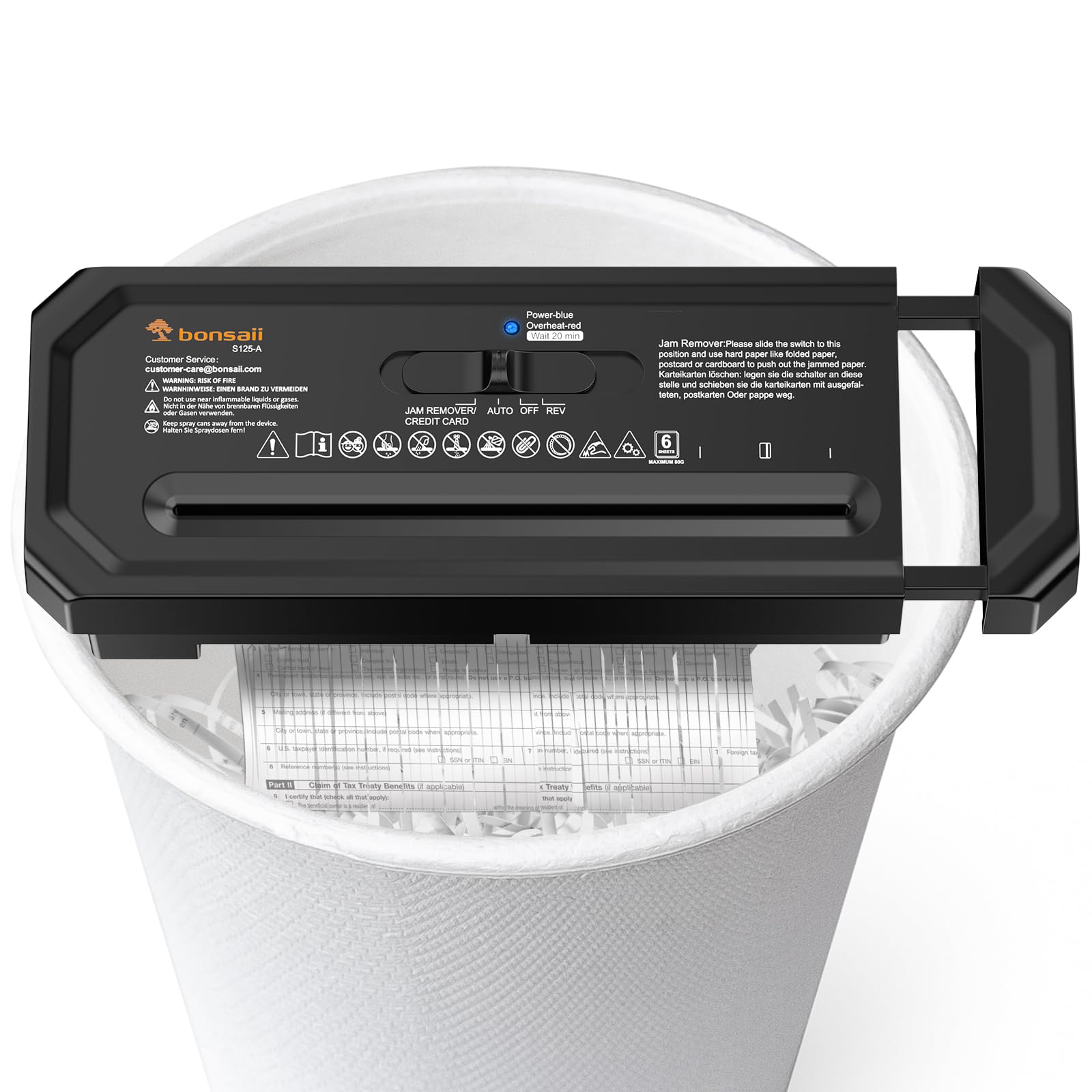 Bonsaii 6-Sheet Strip Cut Paper Shredder