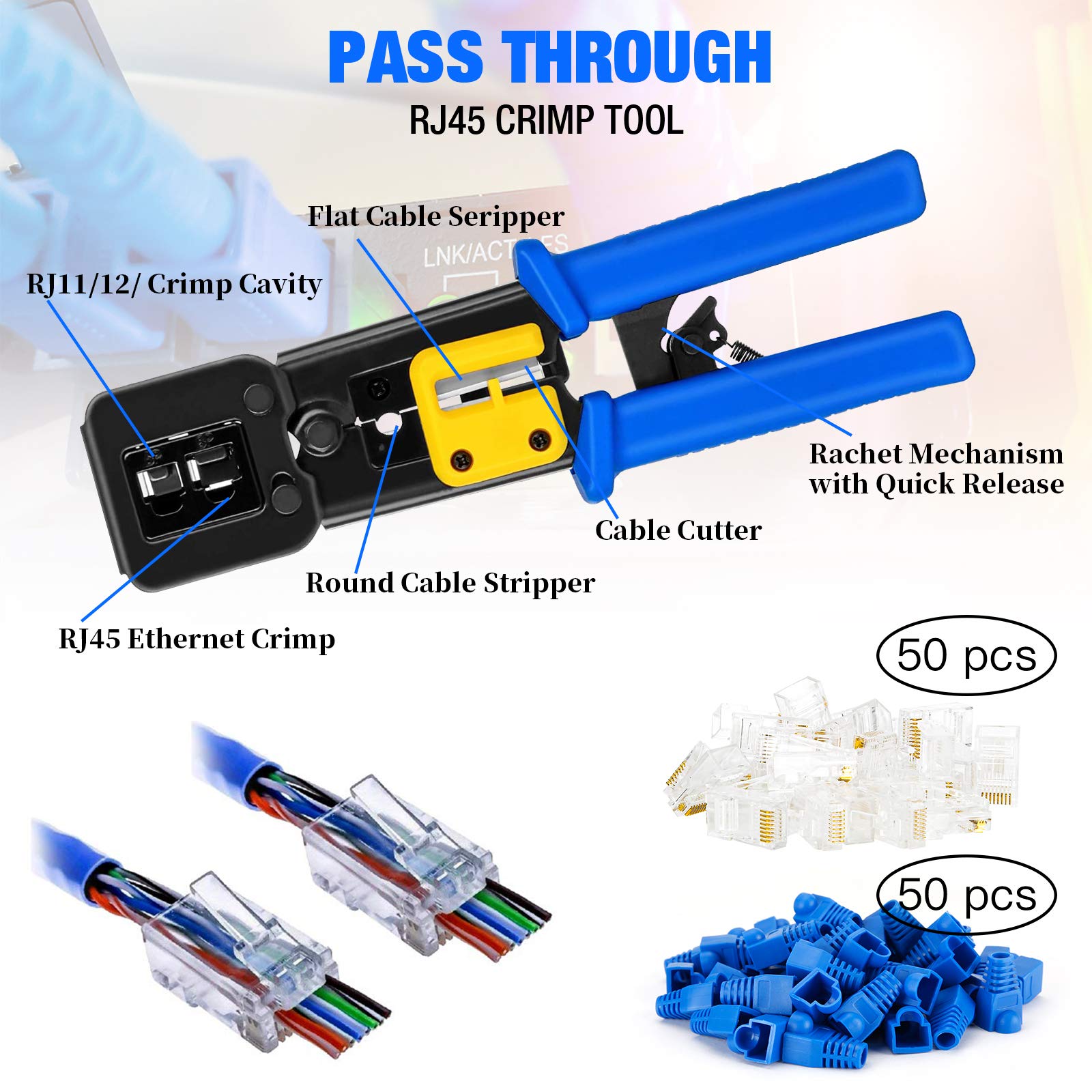 EZ Rj45 Rj11 / 12 Crimping Tool Kit per Cat5 Cat5e Cat6, pinza crimpatrice professionale per rete crimpatrice filo spelafili Cutter, manutenzione computer Lan cavo pinze tester riparazione set