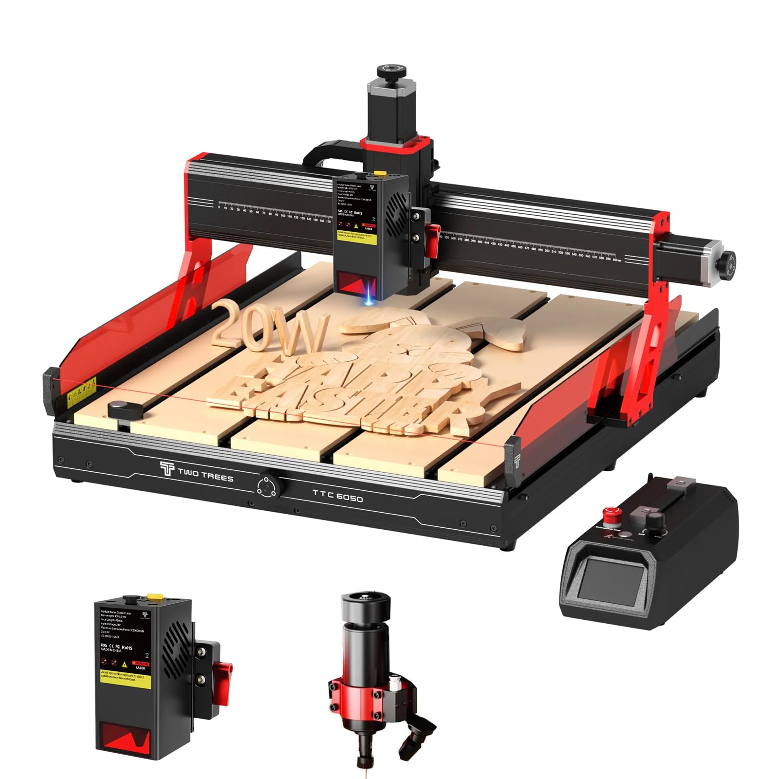 Twotrees TTC6050 500W CNC Fräsmaschine 600x500x100 Intelligent Touch Control mm Arbeitsbereich Infrarot-Sensor Ausgestattet mit 20W Lasermodul, um zwischen Lasergravur und Schneiden zu wechseln