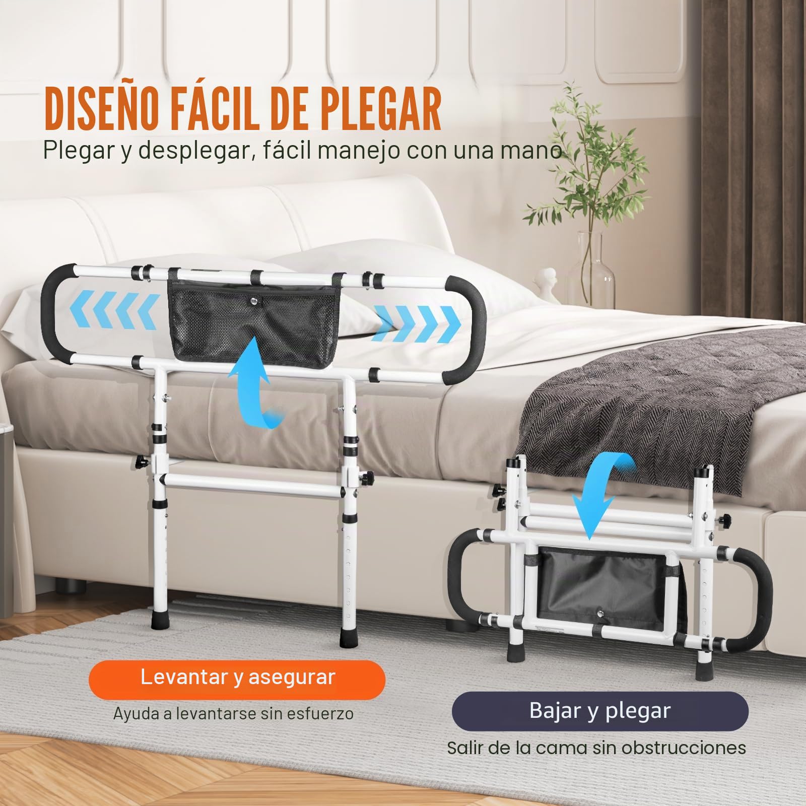 VEVOR Barandillas de Cama para Adultos Mayores Barandillas de Cama Plegables de 180° para Personas Mayores 450LBS