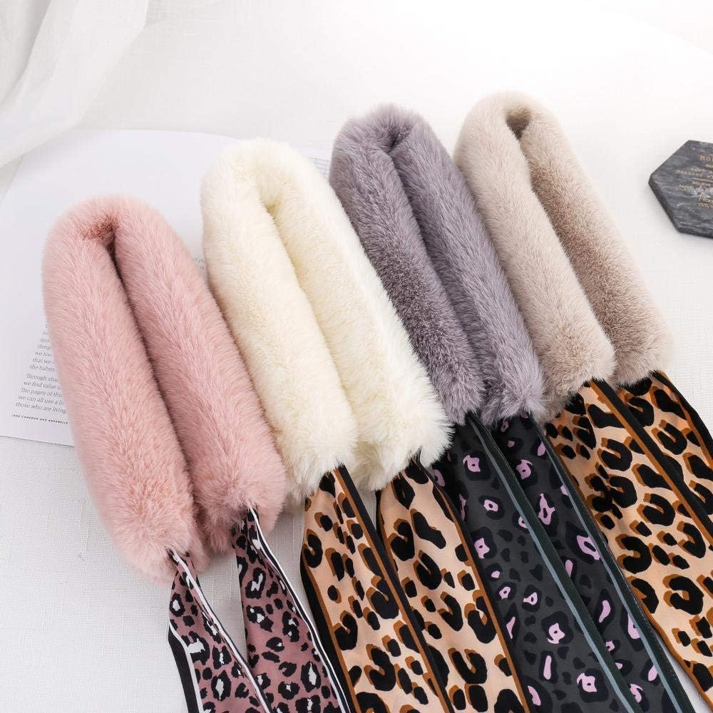 2 Stücke Mode Weiche Frauen Faux Kaninchen Pelz Kragen Schal Plüsch Seide Leopard Warme Winter Schal Wrap Elegante Mädchen Damen Schals, Pompon Khaki