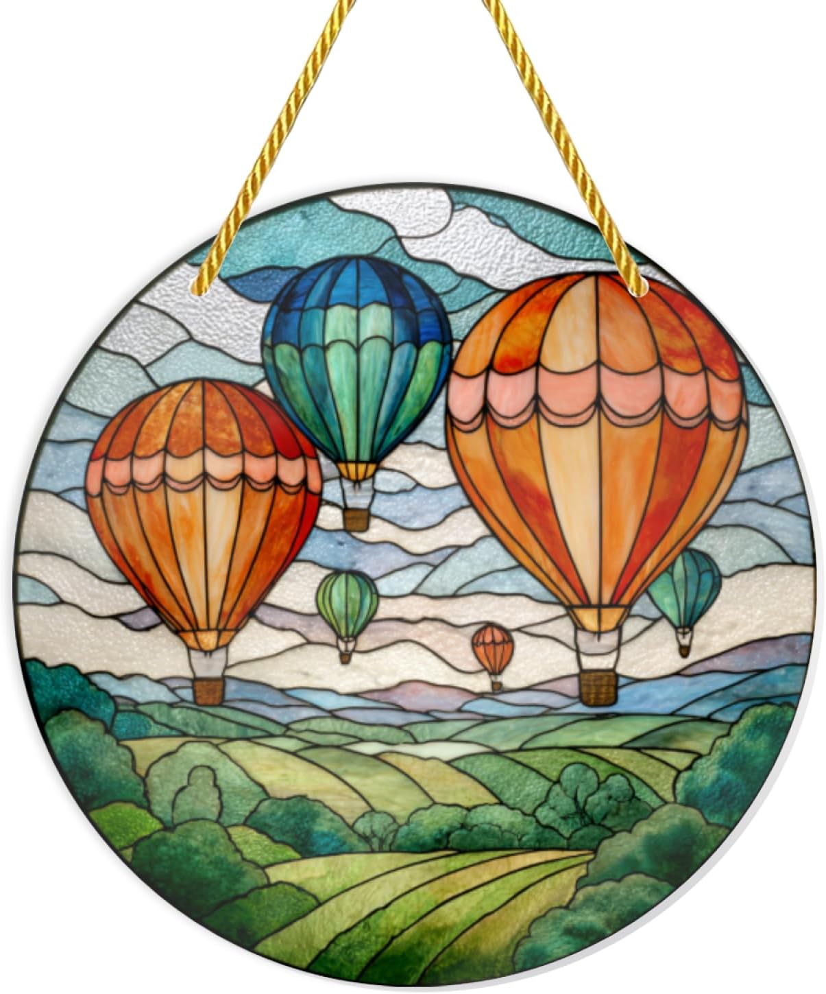 Hot Air Balloons, 1PC 12×12inch Stained Glass Styles Acrylic Suncatcher, Rainbow Maker Wall Art, Ideal for Adventures Indoor Outdoor Decor, Gifts Ideas & Window Hanging Ornaments, Garden