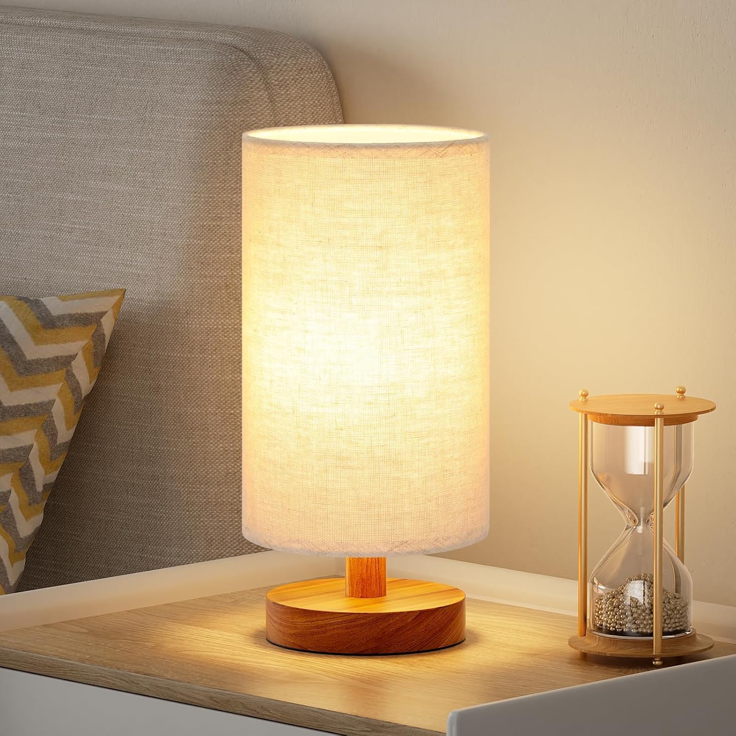 Desidiya Wooden LED Table Lamp for Living Room Bedroom Bedside Lamp Linen Shade Mini Desk Lamp Nightstand Lamps for Bedroom, Living Room, Gift, Bedside Lamp Simple Bedroom-image-36
