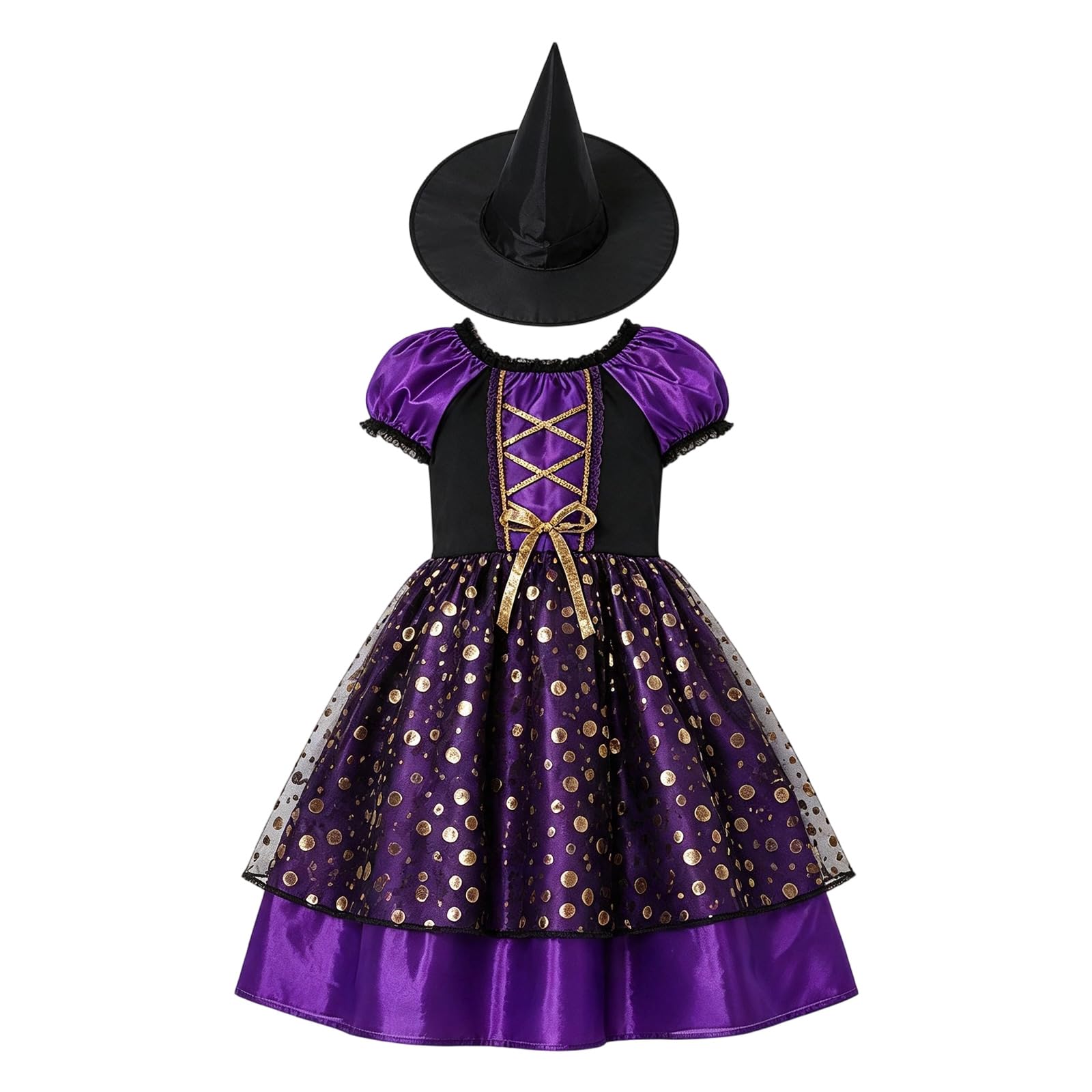 Witch Costume Kids Girls Halloween Costumes for Kids Witches Costumes 4 Pcs Set Dresses with Wizard Hat, Bag and Magic Wand Carnival Outfits Wizard Outfit for Dress Up Party Role Playing Cosplay โ image 1