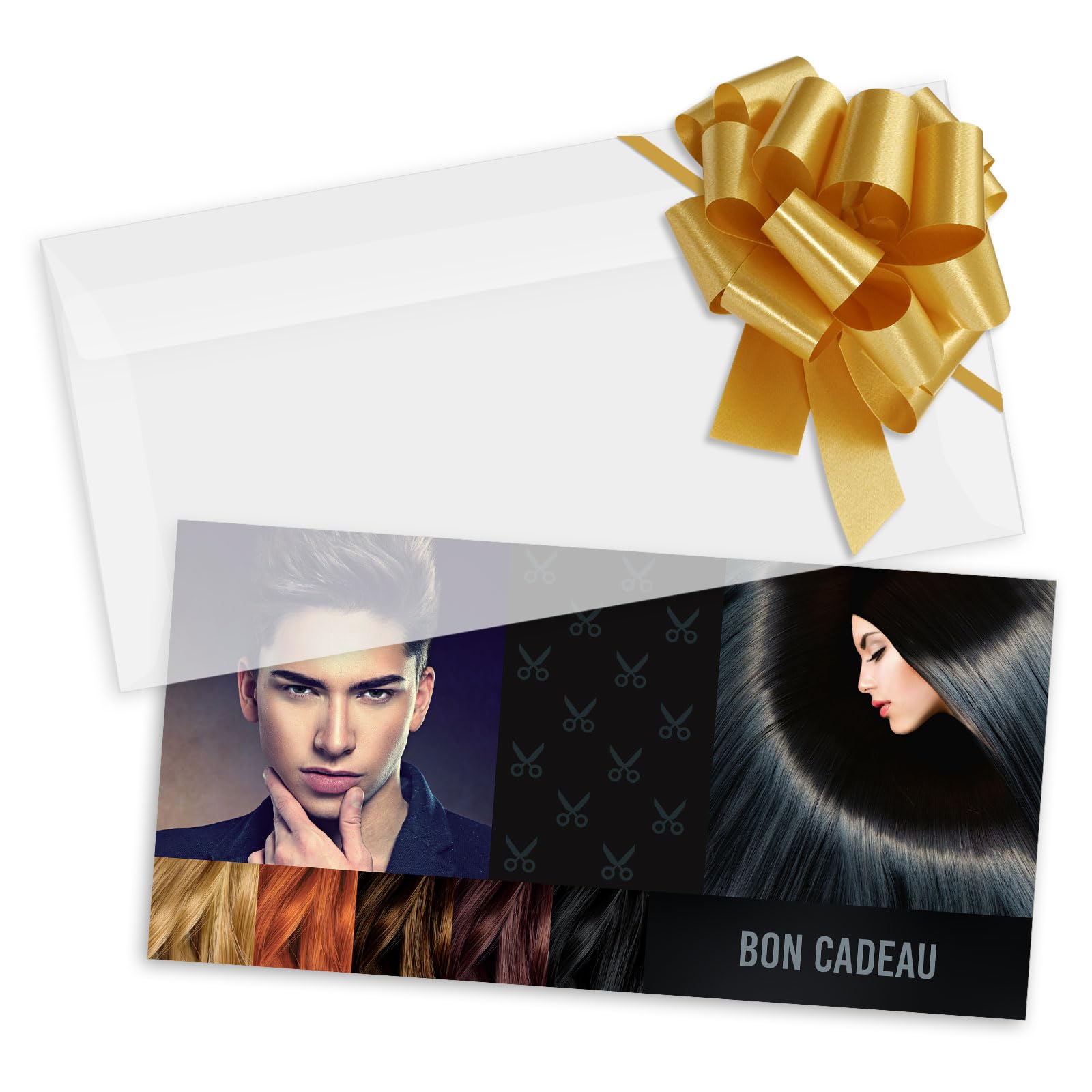 POS BON - 100 bons cadeaux à remplir avec enveloppe/nœud ruban - formulaires imprimés pour des salons de coiffure K9276F-2-100