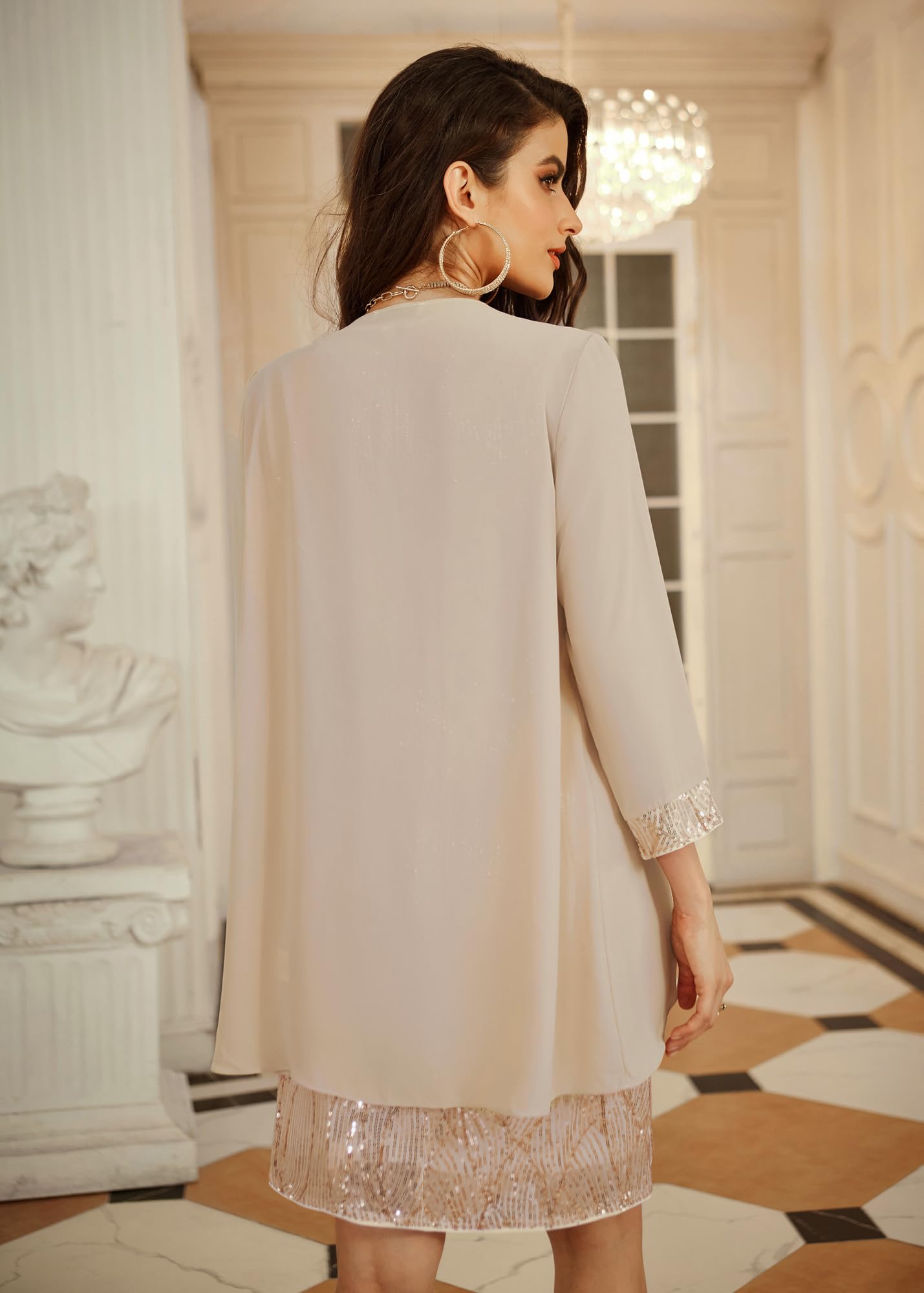 GRACE KARIN Ensemble 2 pièces avec robe, élégant, sans manches, à paillettes, col rond, cardigan, en tulle, robe de soirée, pour fête