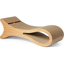 Amazon Basics Cat Scratcher Lounge Bed for Indoor Cats Bed Shaped Cat Scratching Post Corrugated Cardboard Pad with Interactive Ball Toy & Catnip, FSC-Certified, 87.1 cm x 30 cm x 30 cm, Wooden Color