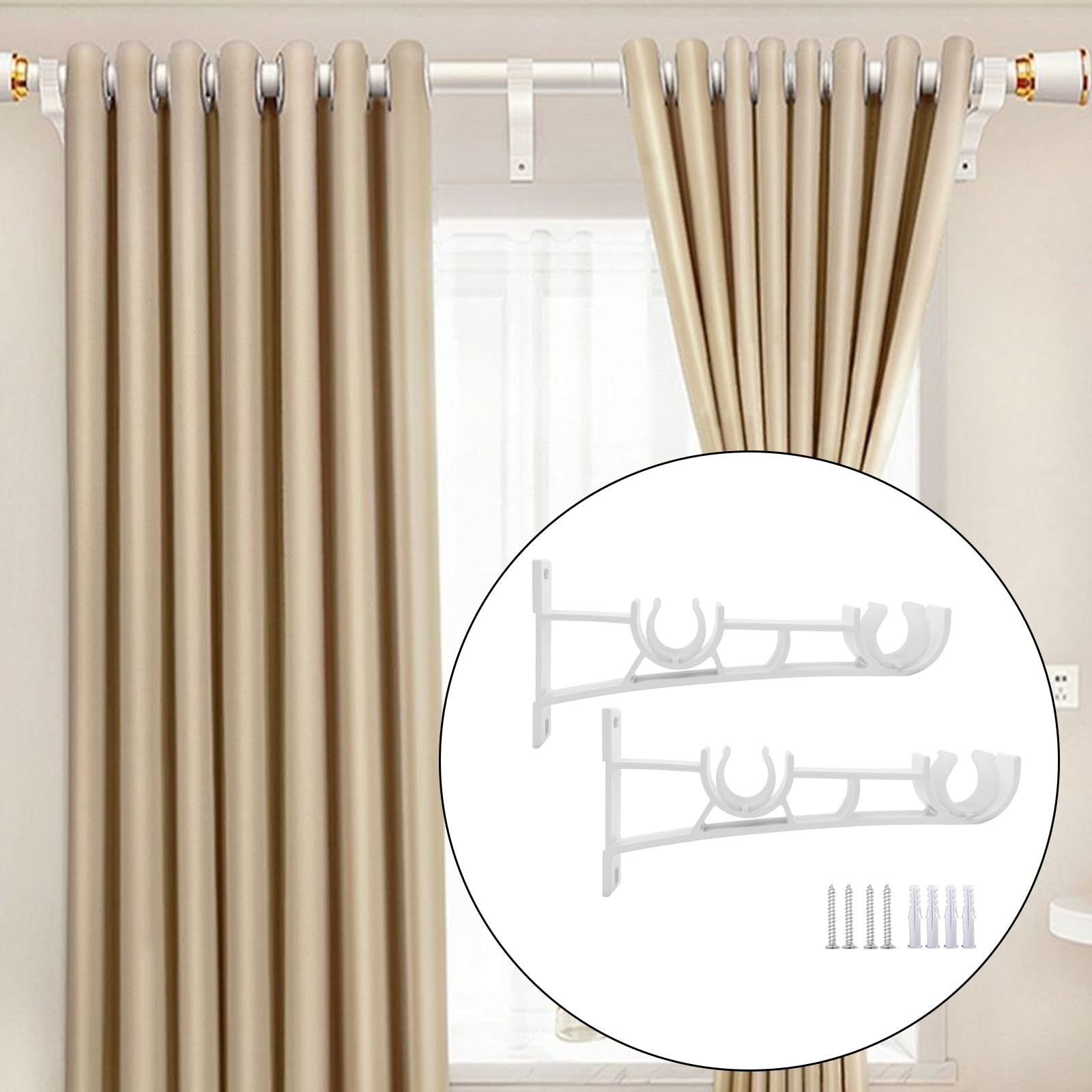 Doppio supporto per aste per tende in metallo bianco, 8 pezzi, per tende pesanti, facile installazione