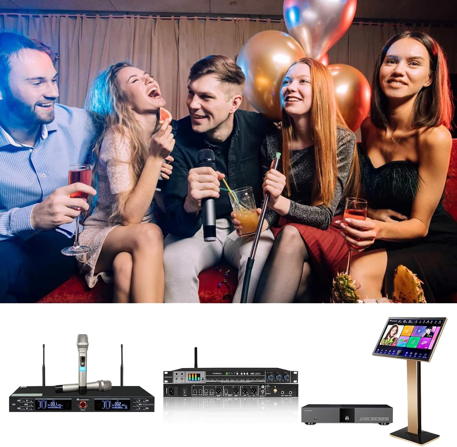 Inandonkod Karaoke Machine KV-V5 Max New Chinese Karaoke Player, with Reverb Wireless Microphone, 22 Inch Capacitive Touch Screen Free Cloud Download Function YouTube APP Online Play