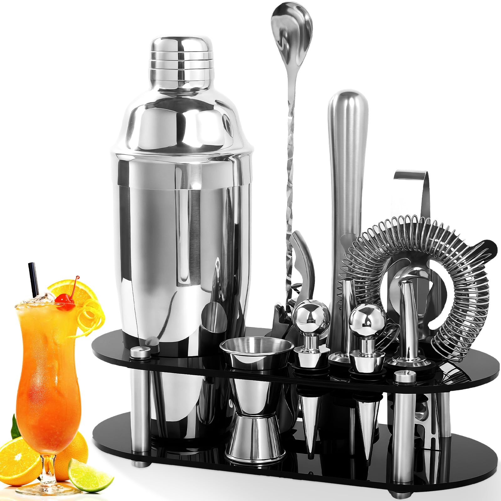 FoiiLiio 12 pezzi cocktail set kit in Acciaio Inox，Shaker Cocktail Set，Kit Barman 750 Ml,Professionale Kit Barman Completo,professionale barman set,Set Cocktail Professionale
