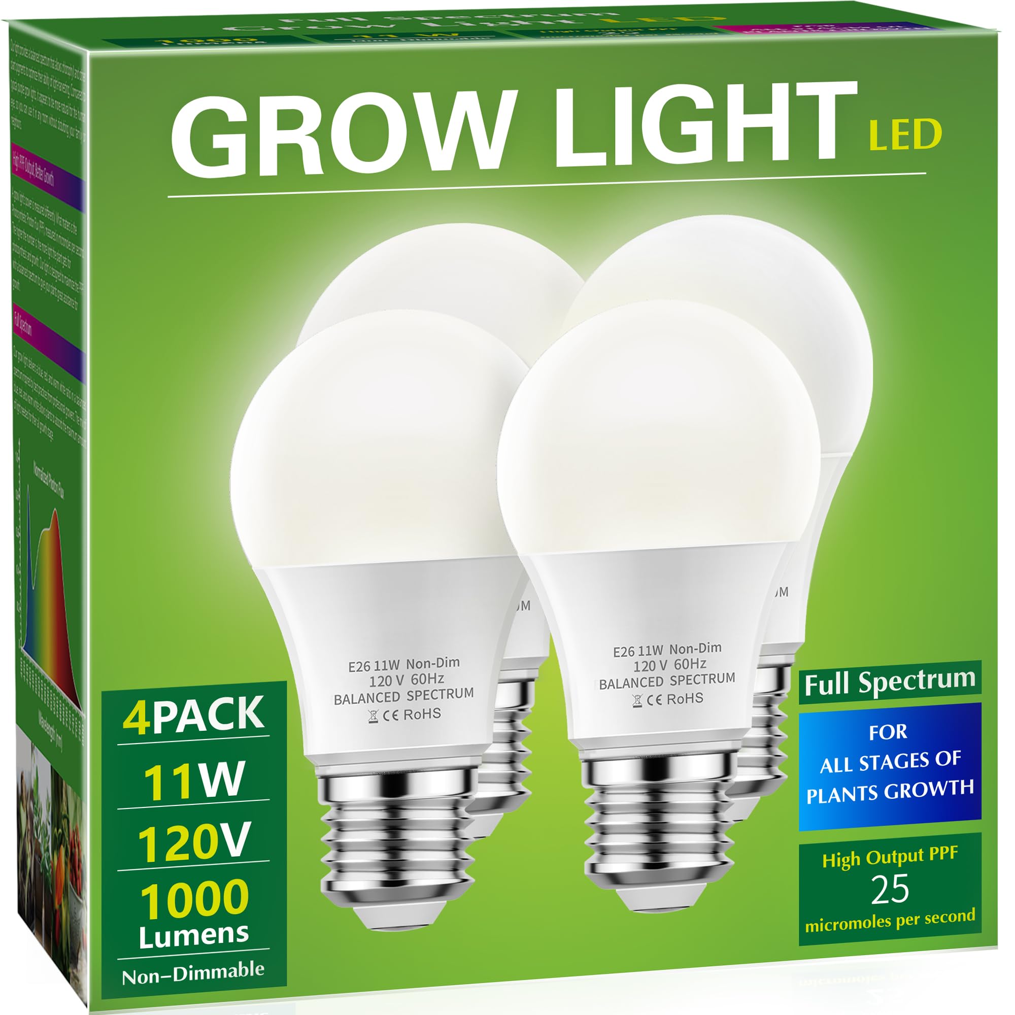 Briignite Grow Light Bulbs, Full Spectrum Grow Light Bulb, LED Grow Light