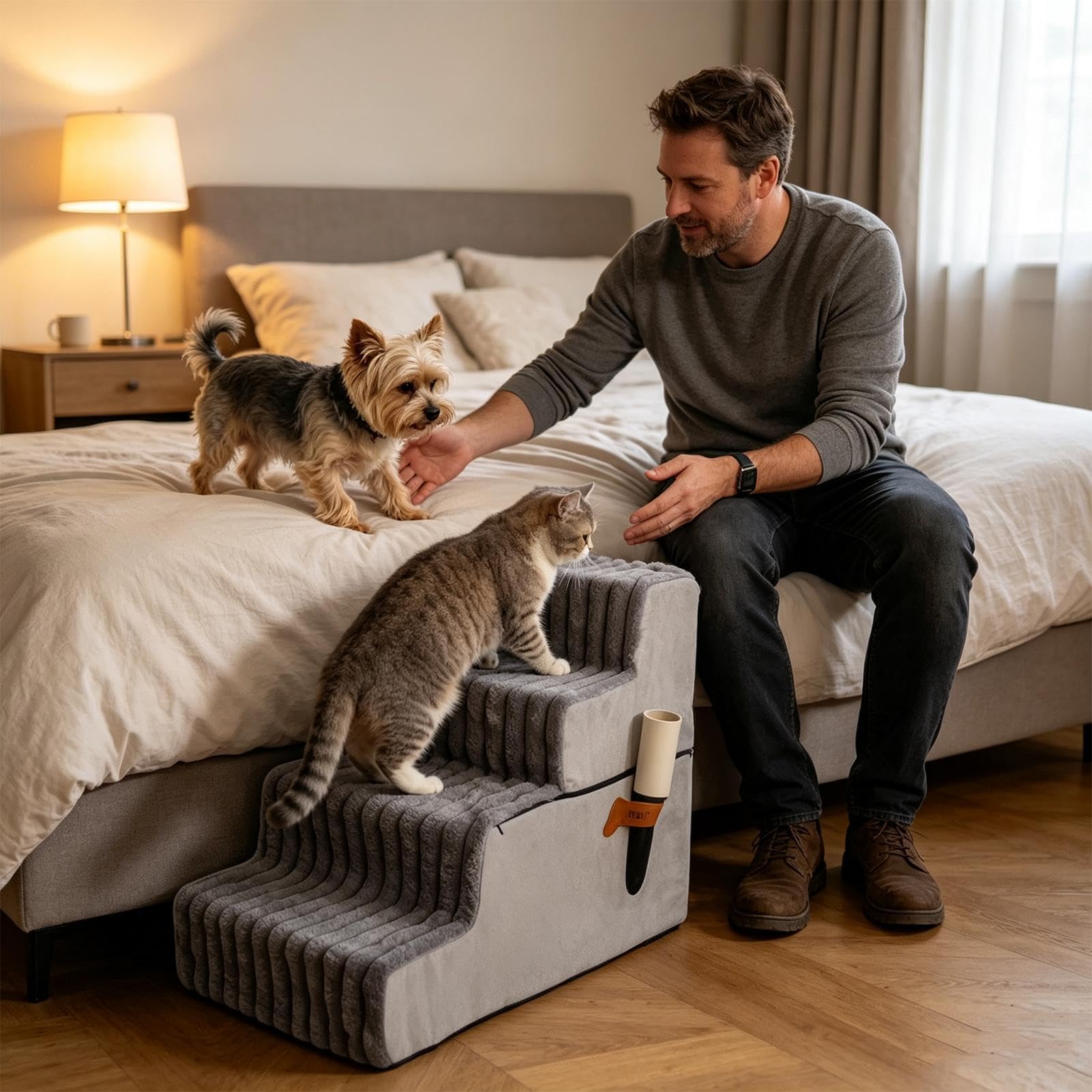 Rampa de Cama para Perros Escalera Accesorio Lavable y Desmontable de | Escalones Antideslizantes para Perros Para Perros Mayores, Cachorros Pequeños, Gatos, Sofá, Balcón, Terraza
