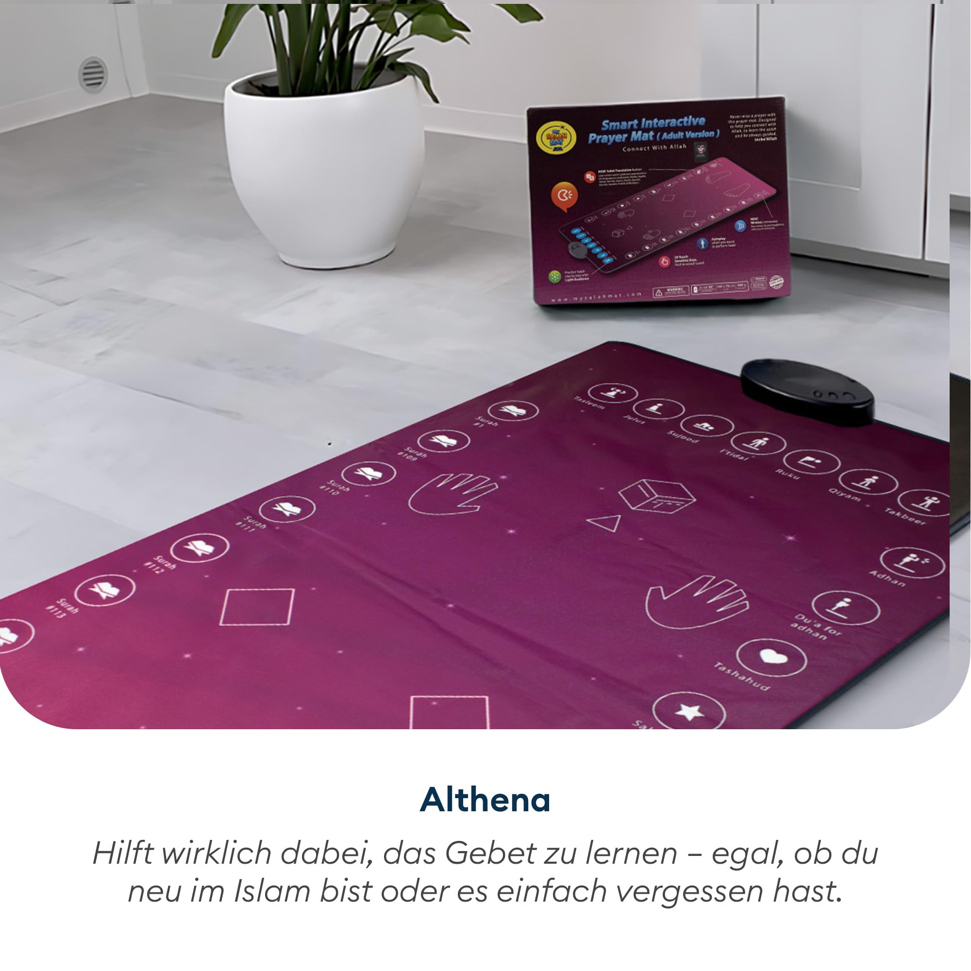 My Salah Mat für Erwachsene – Pinker Smart Gebetsteppich Elektronisch Erwachsene zum Lernen von Suren Salah Duas – Tragbarer Gebetsteppich für Männer mit 25 Tasten & Polsterung ab 8 Jahren