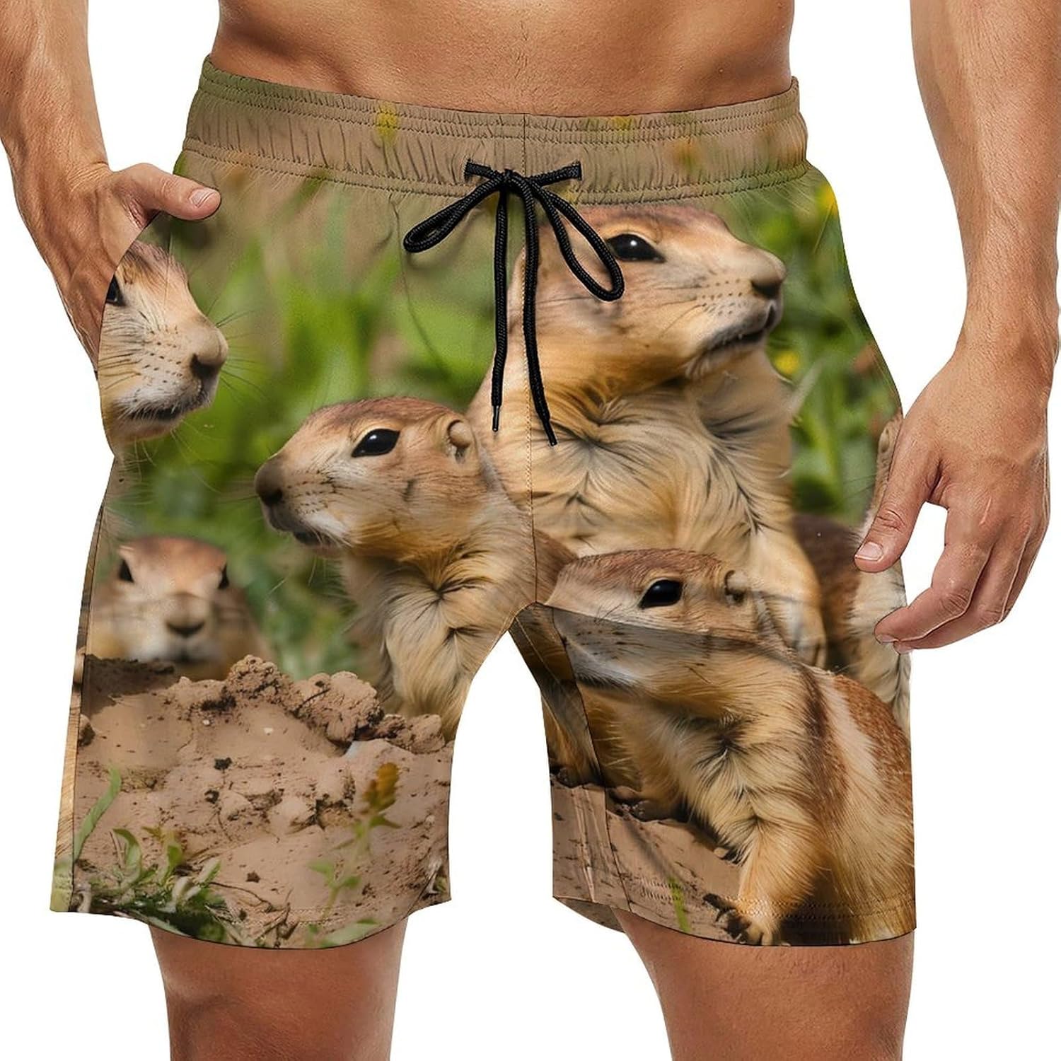 Cute Prairie Dogs Casual Men's Swim Trunks Novelty Summer Beach Shorts Swimwear with Pocket