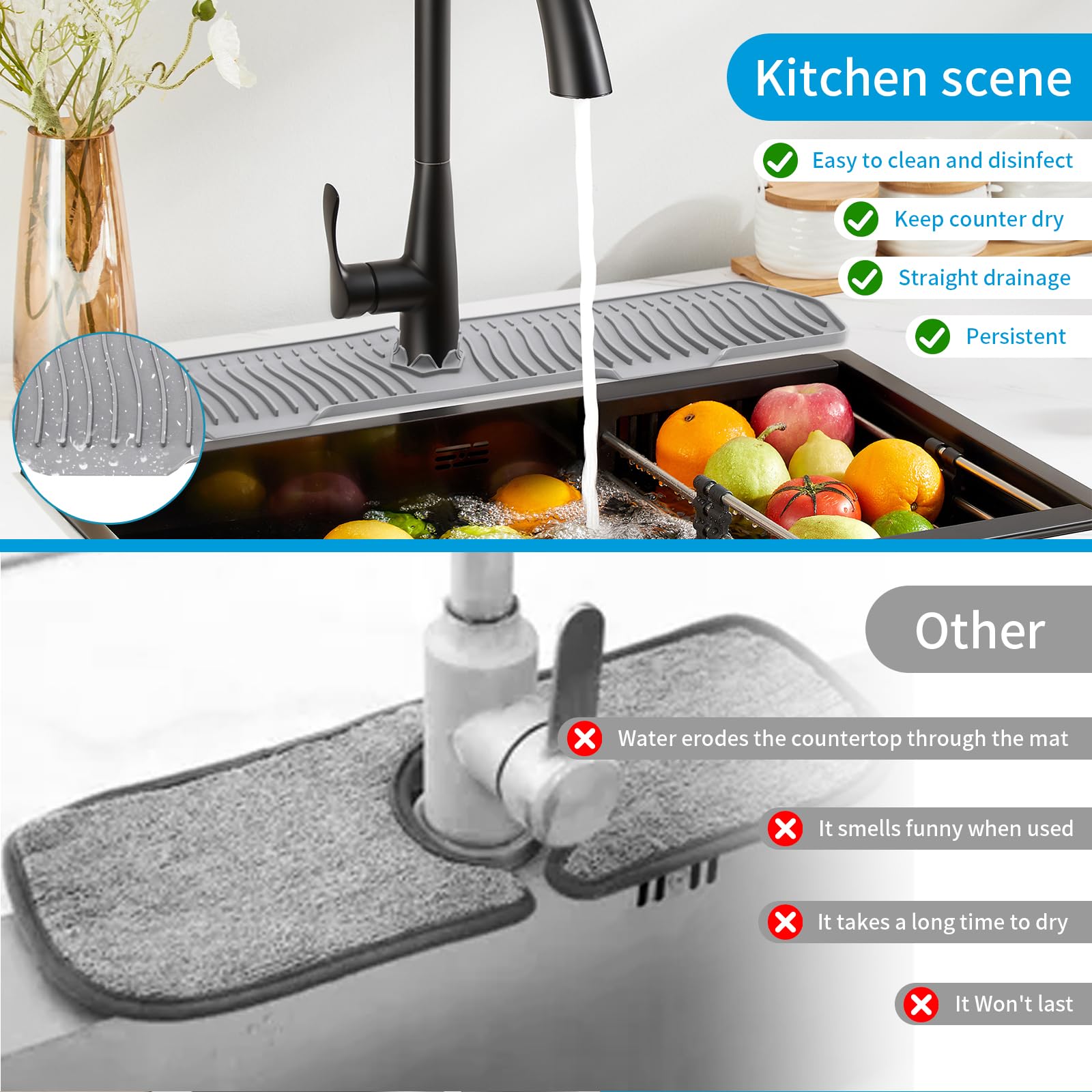 Paraspruzzi Silicone Per Rubinetto - 61x14.5cm, Bianco, Per Cucina E Bagno, Antischizzi E Pratico - Foto 4