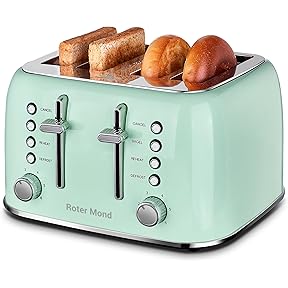 BELLA 4 Slice Toaster with Auto Shut Off - Extra Wide Slots & Removable Crumb Tray and Cancel, Defrost & Reheat Function - Toast Bread & Bagel, Sage