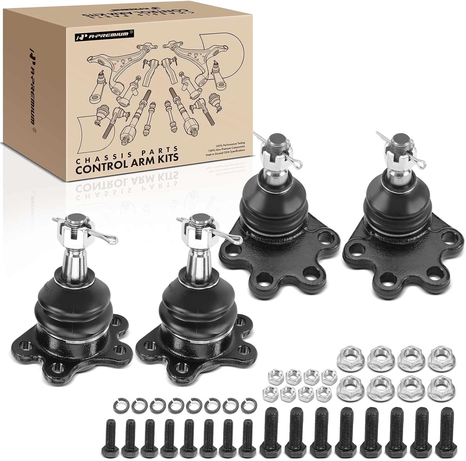 A-Premium Set of 4, Front Upper & Lower Ball Joints Kit, Compatible with Chevrolet & GMC - Tahoe 95, Blazer 92-94, Astro 90-05, Yukon 92-96, Safari 90-05, K1500 & K2500 88-95, K1500 Suburban 92-99