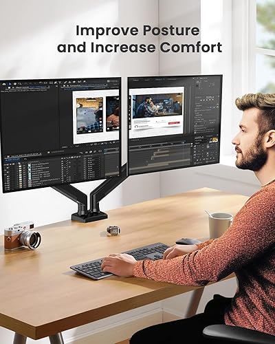 Miniatura 7 de ErGear Soporte para monitor dual de hasta 32 pulgadas, soporte de carga máximo de 22 libras cada brazo, soporte de monitor doble ajustable, soporte