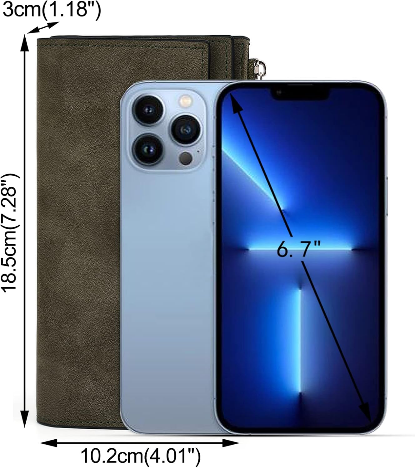 UTO RFID Wallet for Women PU Matte Leather Card Holder Organizer Zipper Coin Purse with Snap Closure Army Green - Image 6