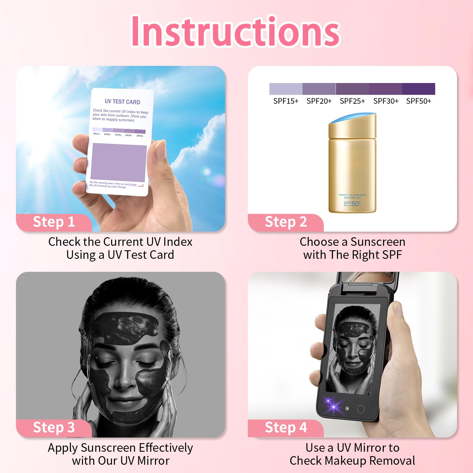 DESCHEN Caméra UV rechargeable 2500 mAh pour test de protection solaire 10,2 cm Portable Double Face Voyage Lentille UV intelligente Détection compacte Maquillage Protection solaire