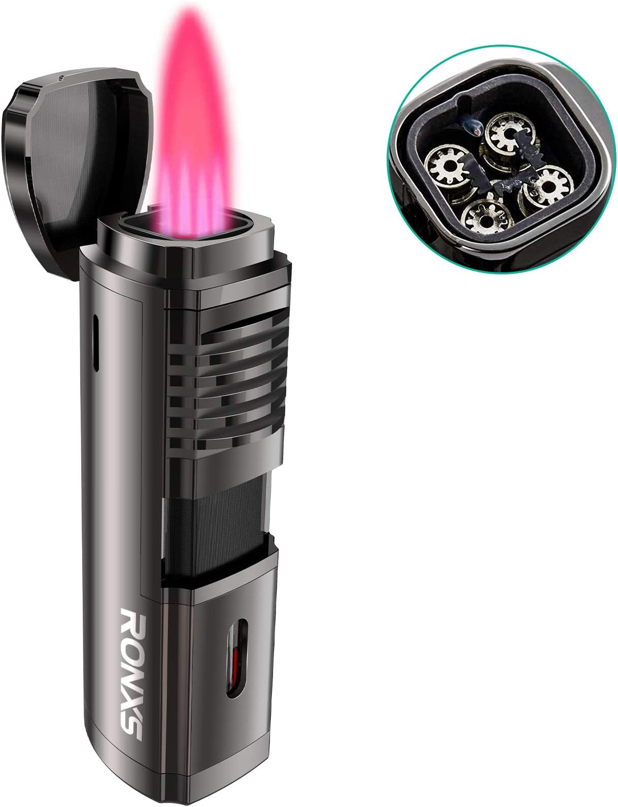 RONXS Torch Lighters, 4 Jet Flame Butane Lighter, Pocket Lighter with Punch Cutter, Refillable Windproof Lighter (Butane Gas Not Included)