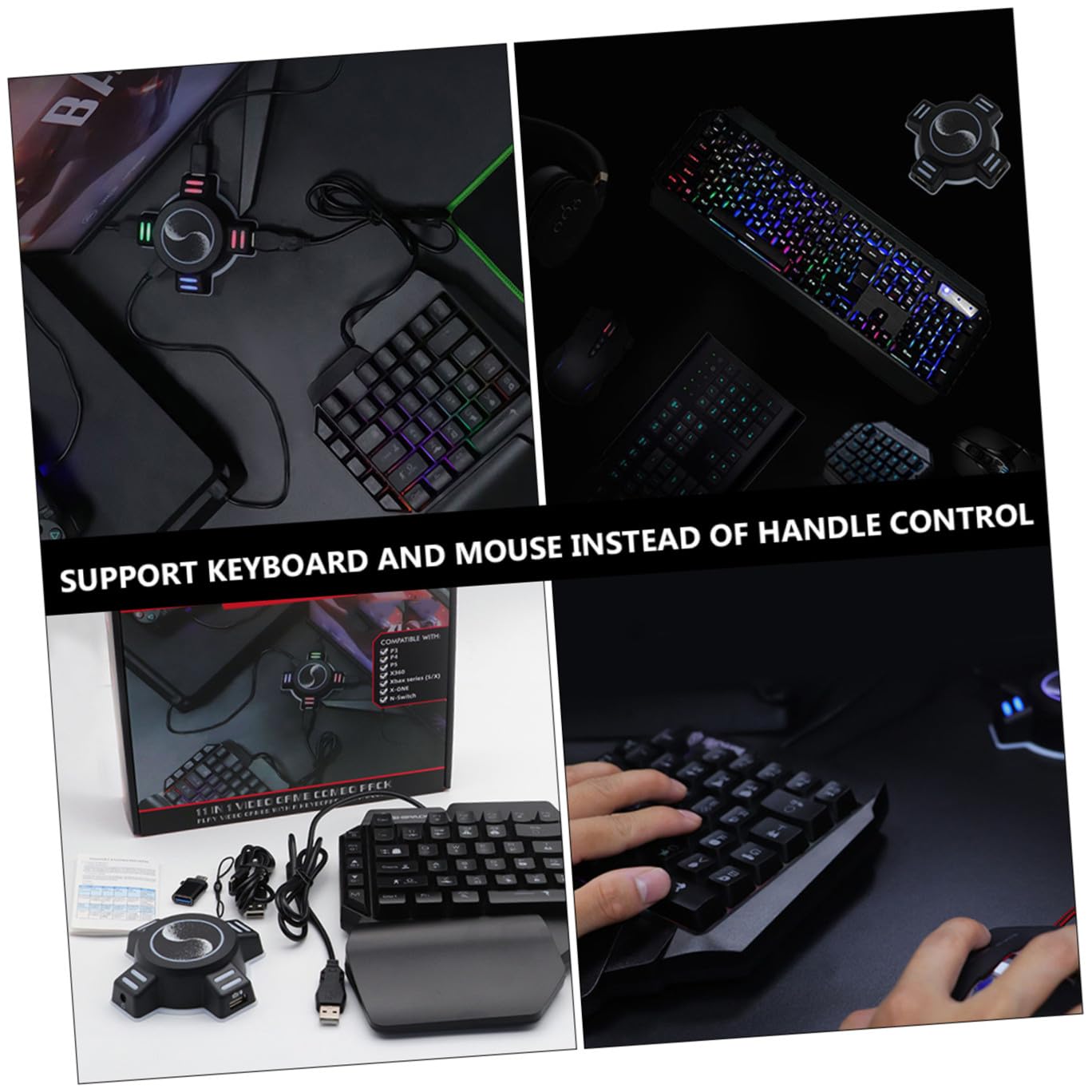Operitacx Convertitore Mouse-tastiera Adattatore Per Tastiera Portatile e Controller Gamepad Per Console Gioco Nero