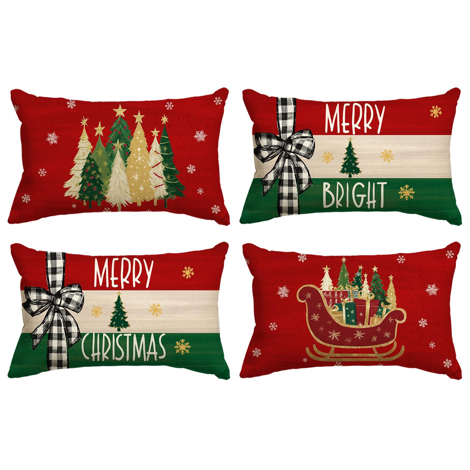 Housse de coussin flocon de neige rouge déco canapé Noël 30,5 x 50,8 cm lot de 4 taies