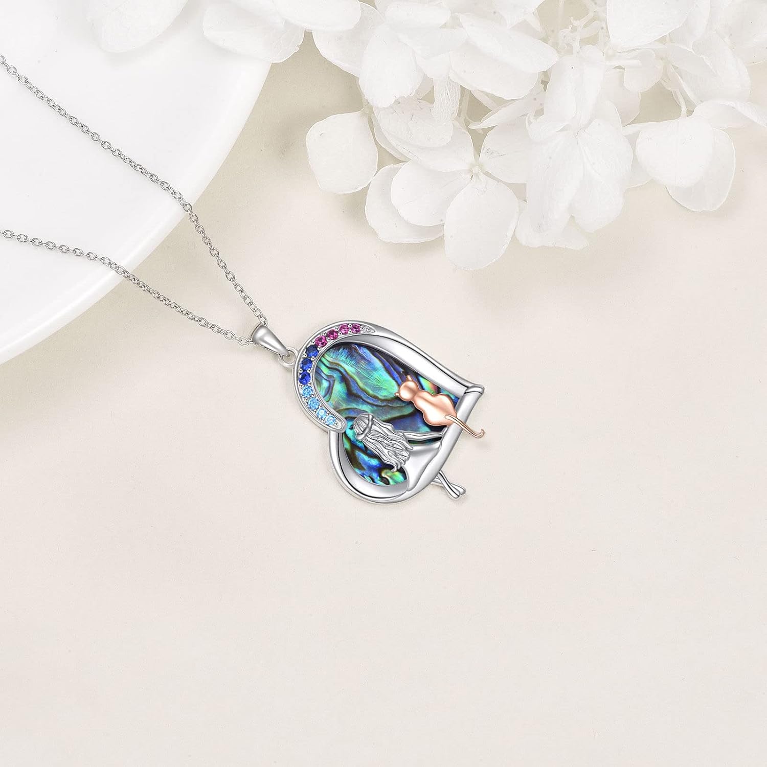 LUHE Cat Necklace Gifts 925 Sterling Silver Cat Heart Pendant Necklace Jewelry for Women Daughter - Image 4