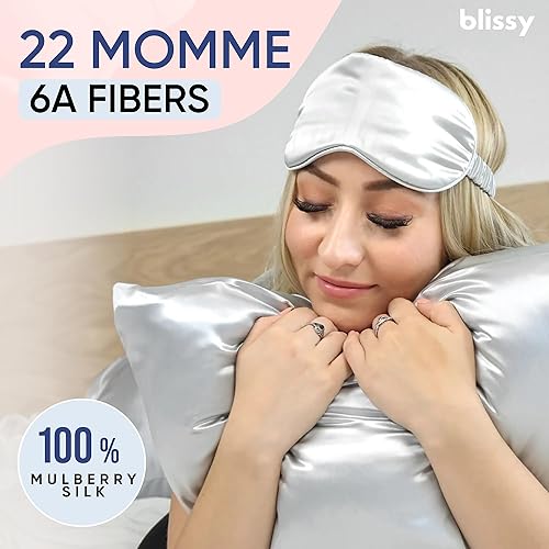 Miniatura 2 de Blissy Silk Pillowcase - 100% Pure Mulberry Silk - 22 Momme 6A High-Grade Fibers - Silk Pillow Cover for Hair & Skin - Regular, Queen & King Plata