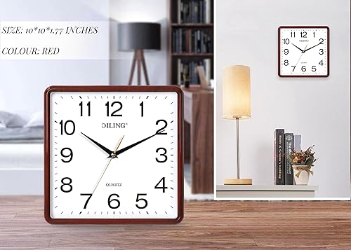 Miniatura 2 de Reloj de pared cuadrado de 10 pulgadas, silencioso, sin tictac, de cuarzo, analógico, funciona con pilas, para oficina, sala de estar, dormitorio,