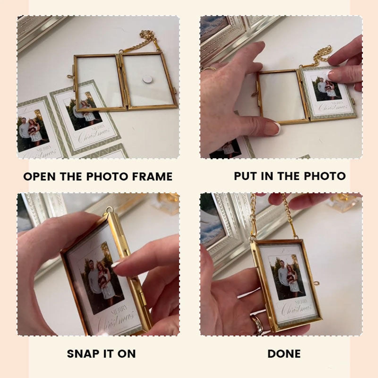 Amazon.co.jp: チェーン付き真鍮製写真フレーム | 2x3インチ ガラス
