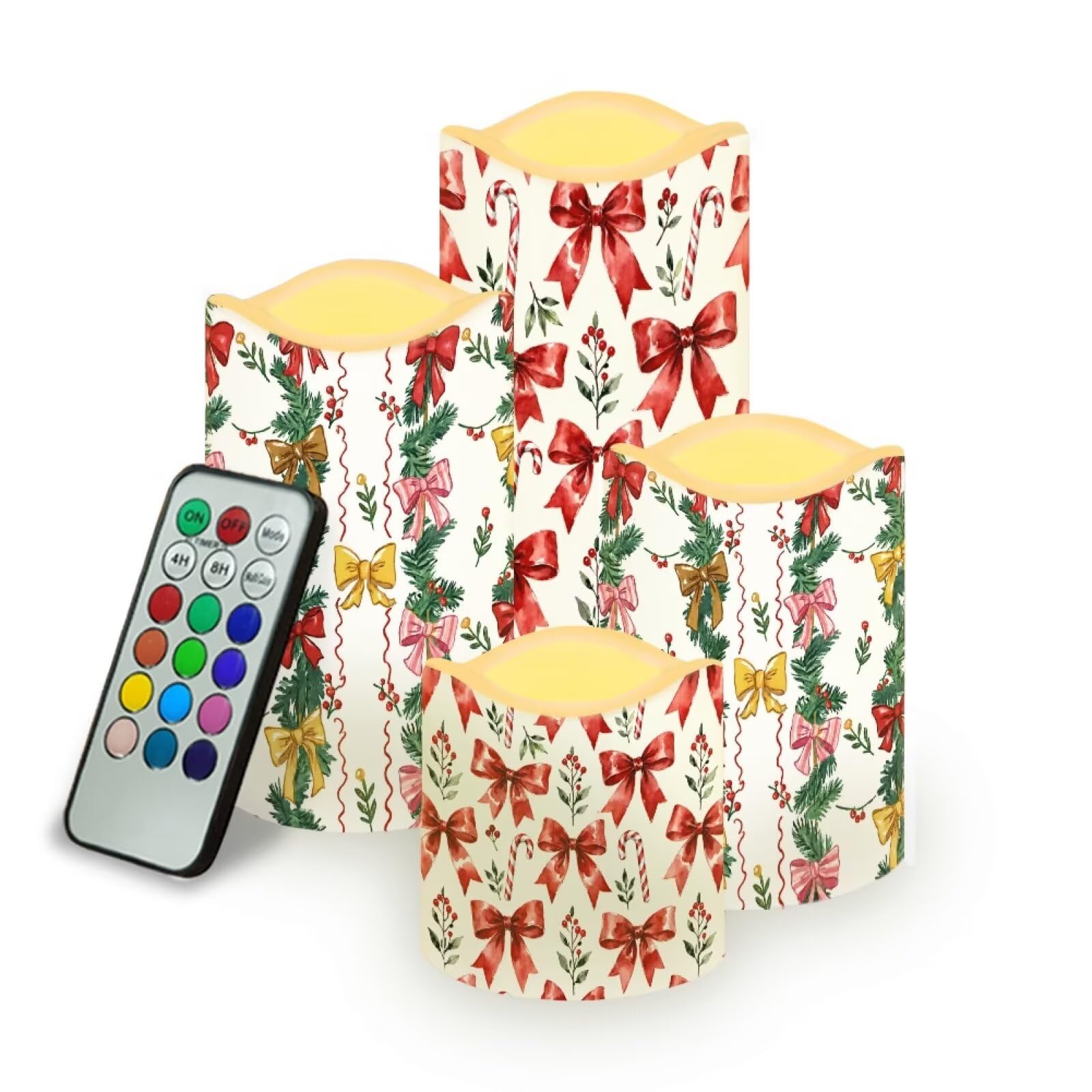 Thanksgiving Day Electric Flameless Candles Set of 4 | Autumn Battery Operated Candles with Remote Control, Electric Pillar Candles for Living Room, fall decor
