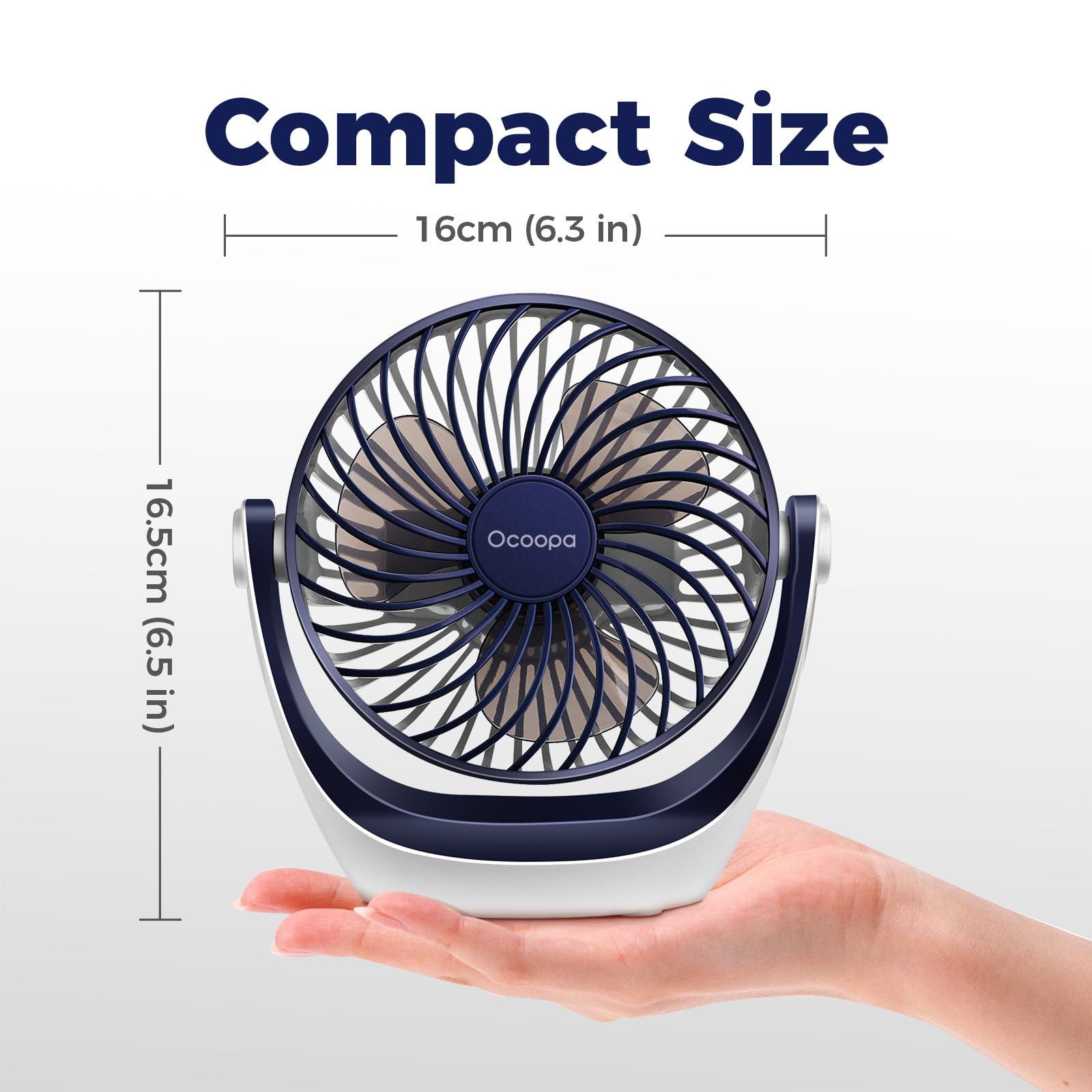 OCOOPA Ventilatore da scrivania USB, ventilatore silenzioso portatile, mini ventilatore potente, 3 velocità piccolo ventilatore tavolo per la camera, ufficio, casa, cucina(rotazione 360°, alimentato