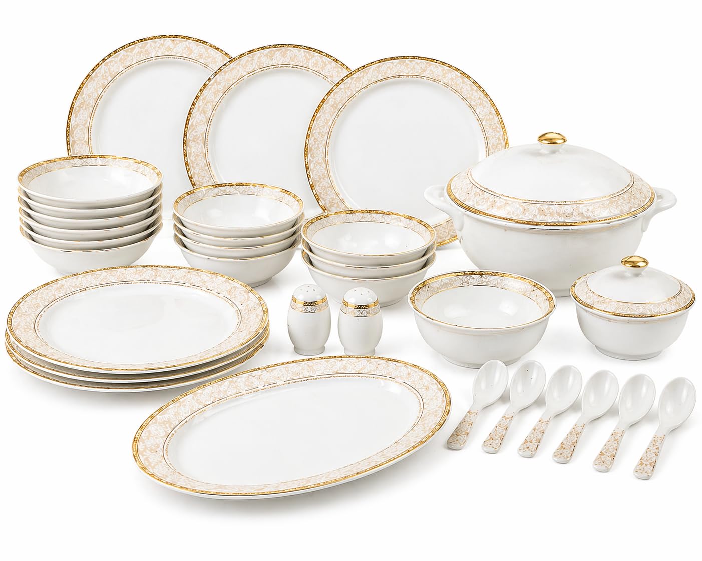 BLISS START 37 Pcs Bone China Dinner Set,Bone-Ash Free & Leadfree