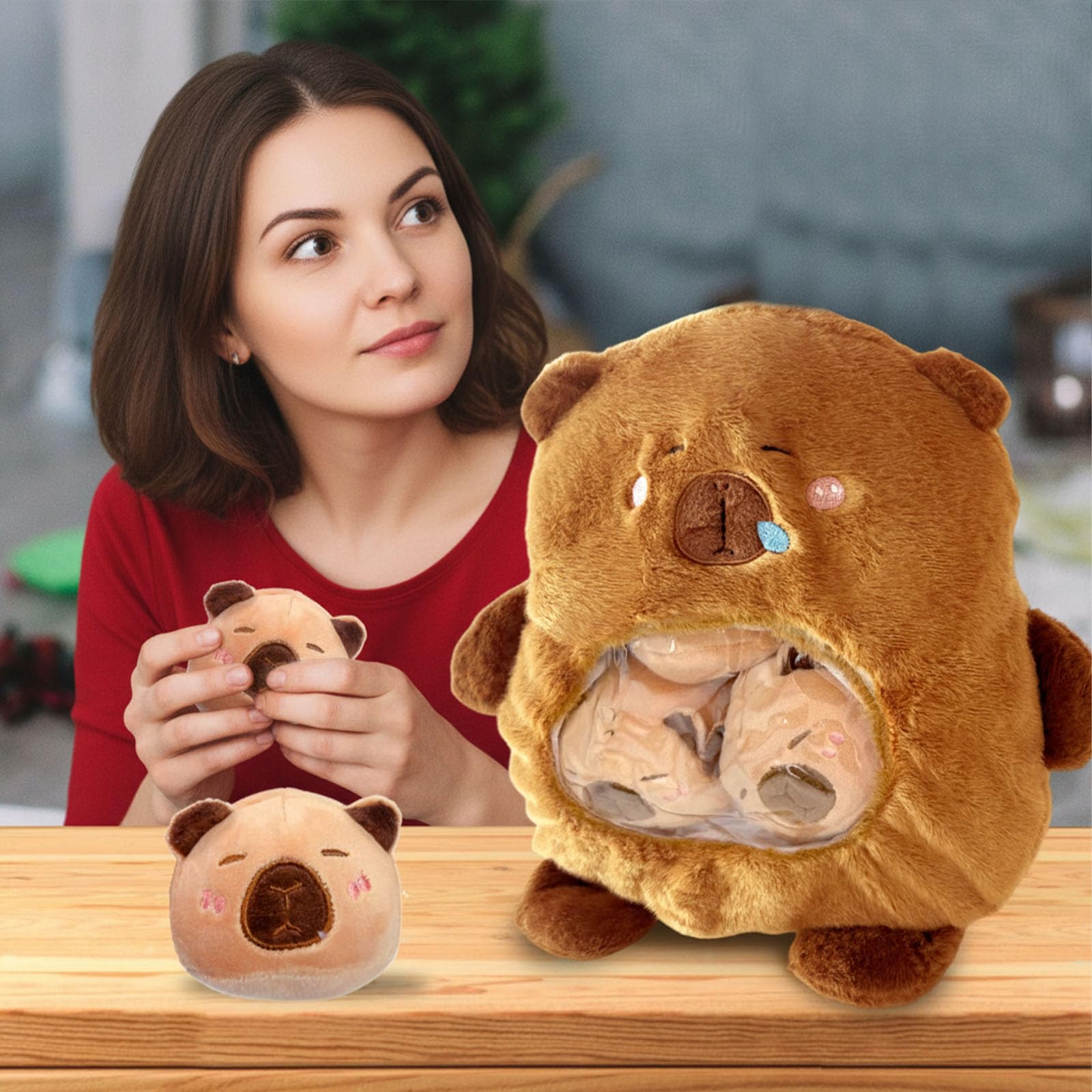 Generico Cuscino Per Capybara, Generico Peluche Capibara con 3 mini Capibara Peluche, morbide bambole Capibara regalo di compleanno