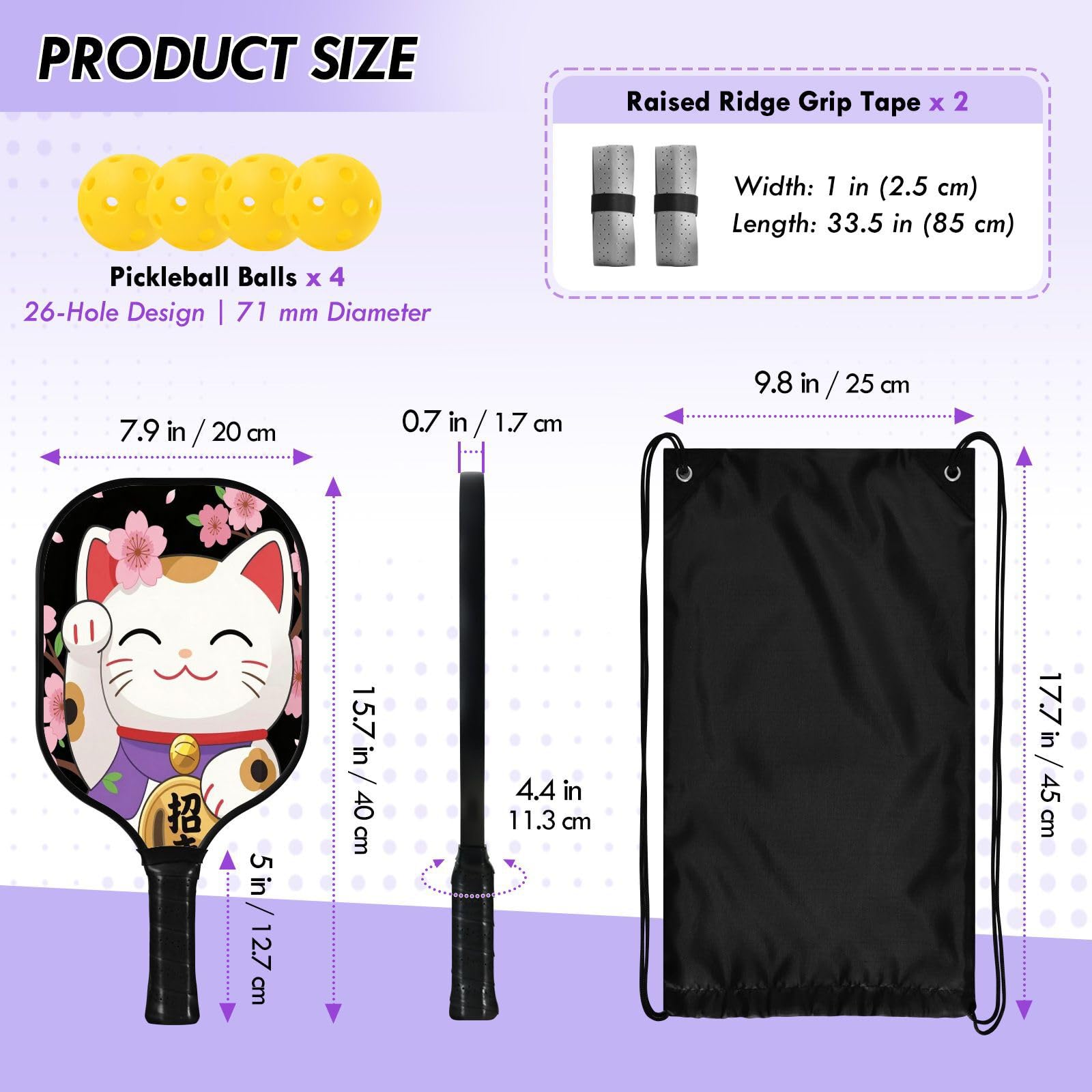 Paletta giapponese Maneki Neko Lucky Cat Graphite Pickleball