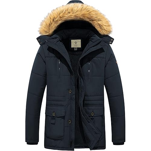 WenVen Men's Winter Coat Warm Parka Jacket with Faux Fur Removable Hood