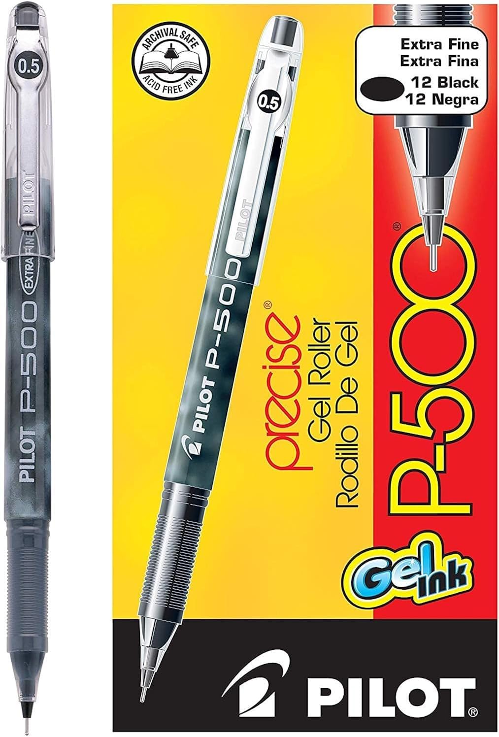 2 DOZEN: Pilot Precise P-500 Gel Ink Rolling Ball Pens, Extra Fine Point, Black Ink, (38600)