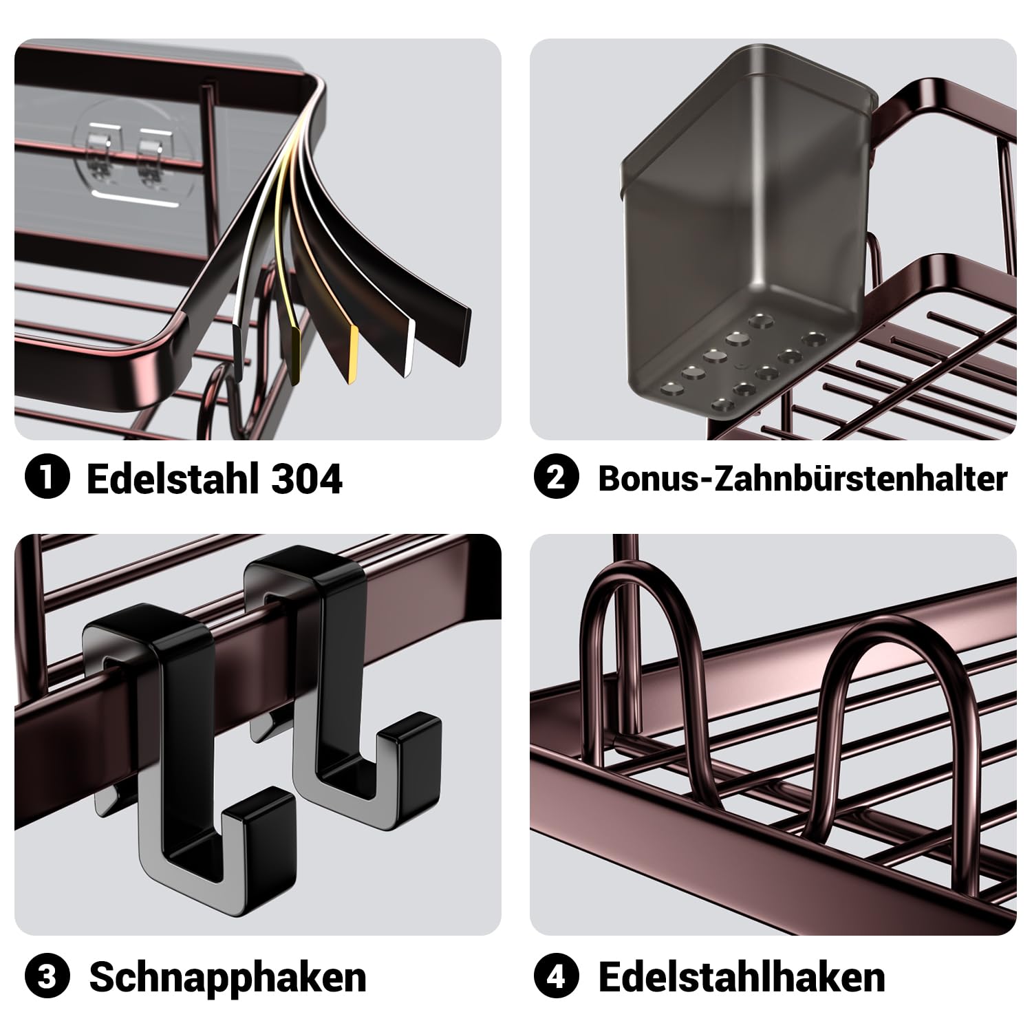 Doucherek Zonder Boren Douche Plank Set 2 Stuks Crèmekleurige Doucheplank Zonder Boren, Met 4 Haken, 2 Stuks Balpen Vulling Fijne Punt Badkamer Organizer Zonder Boren Roestvrij Staal Haken