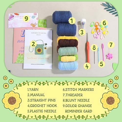 Miniatura 2 de Pnytty Kit de ganchillo para principiantes, bolsa de kit de ganchillo para principiantes, kits de punto para principiantes de ganchillo para