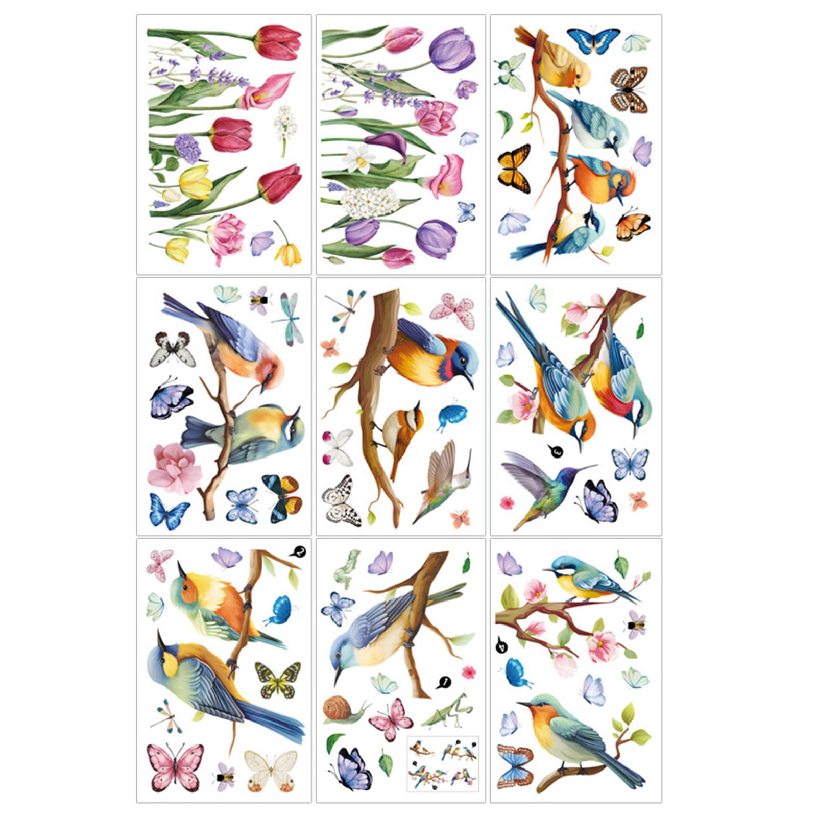 Window Cling Sticker, Bird Florals Stickers for Party Supplies Shop Home Glass Display Decorations Clings Spring Flower Bird Stickers