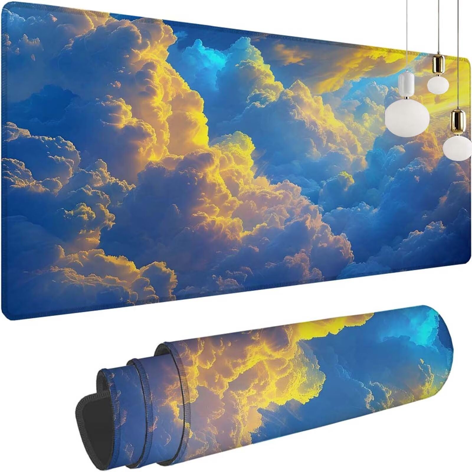 Alfombrilla Ratón Atardecer Nube Alfombrilla Ratón XXL 1400x600x3mm Mouse Pad Resiste Salpicaduras, Extendida de Gran Tamaño con Bordes Cosidos, Mejora la Precisión y la Velocidad,Antideslizante y-341