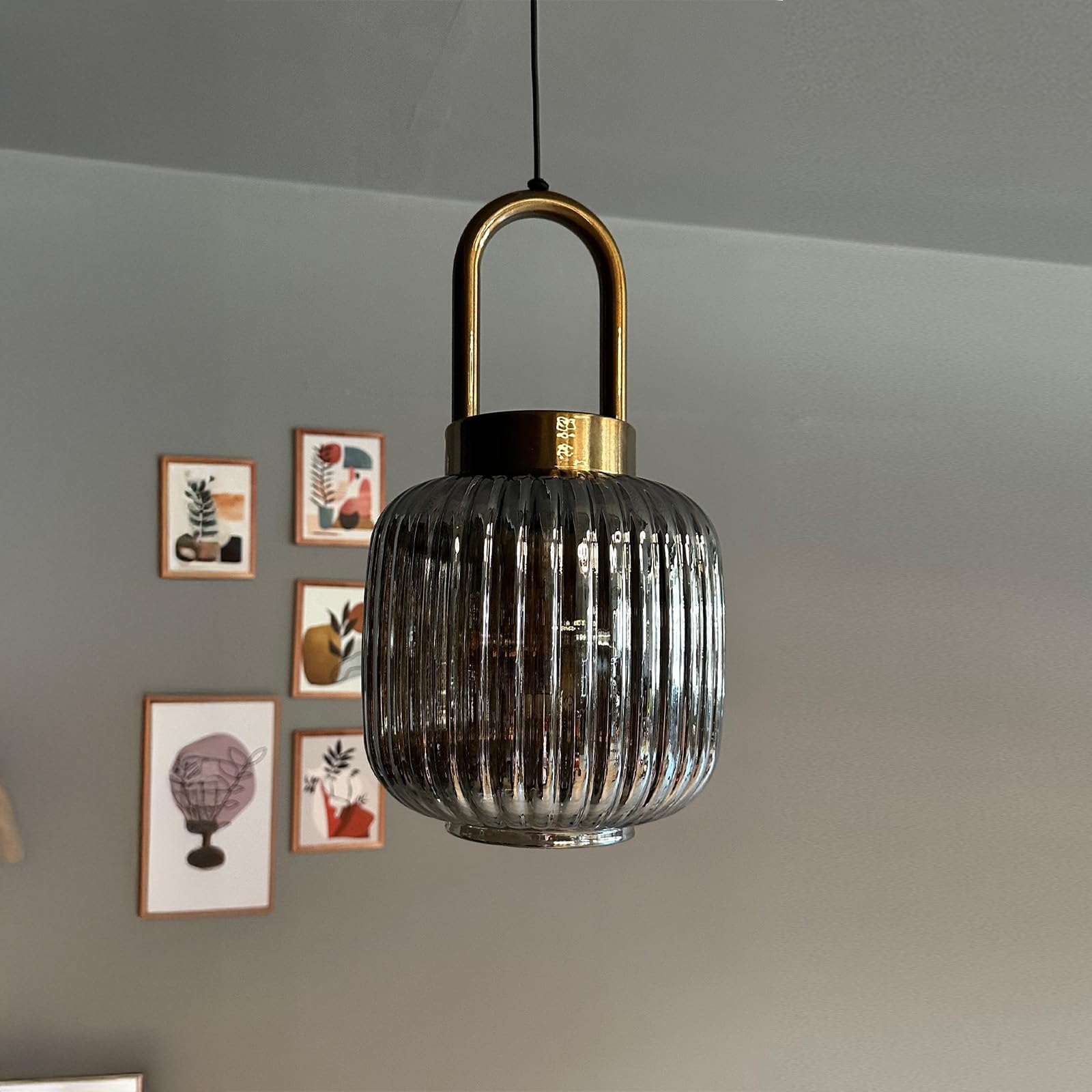 bamyum Mopa Hanging Lamp Glass, Pendant Light 20 cm, Modern Metal Kitchen Island Lights, E27 Glass Lamp Shades, Hanging Light for Living Room and Dining Room, Industrial Pendant Light