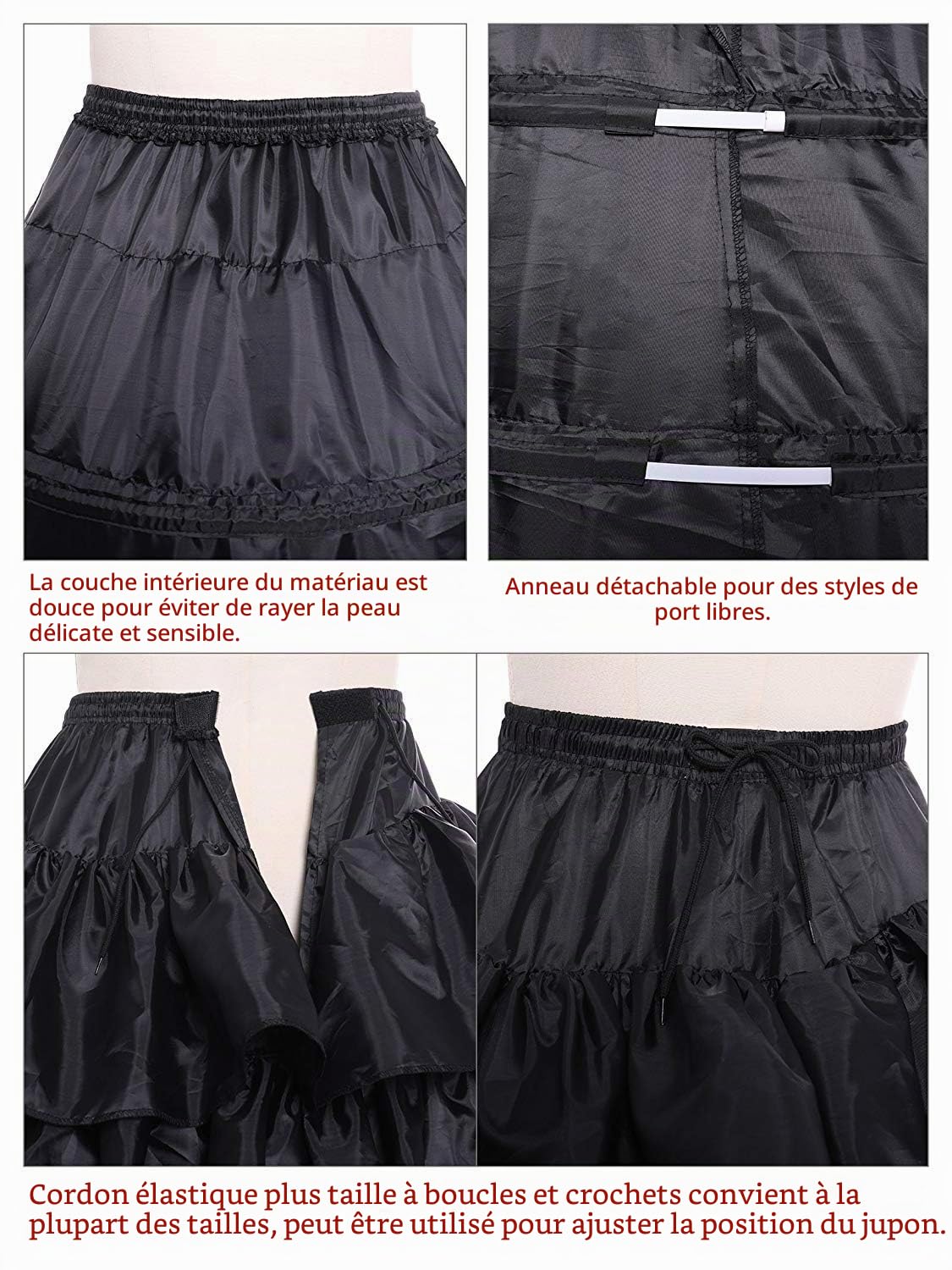 YULUOSHA Jupon en crinoline pour femme - Jupe 4 cerceaux - 5 couches de volants - Demi-slip - Pour robe de mariée