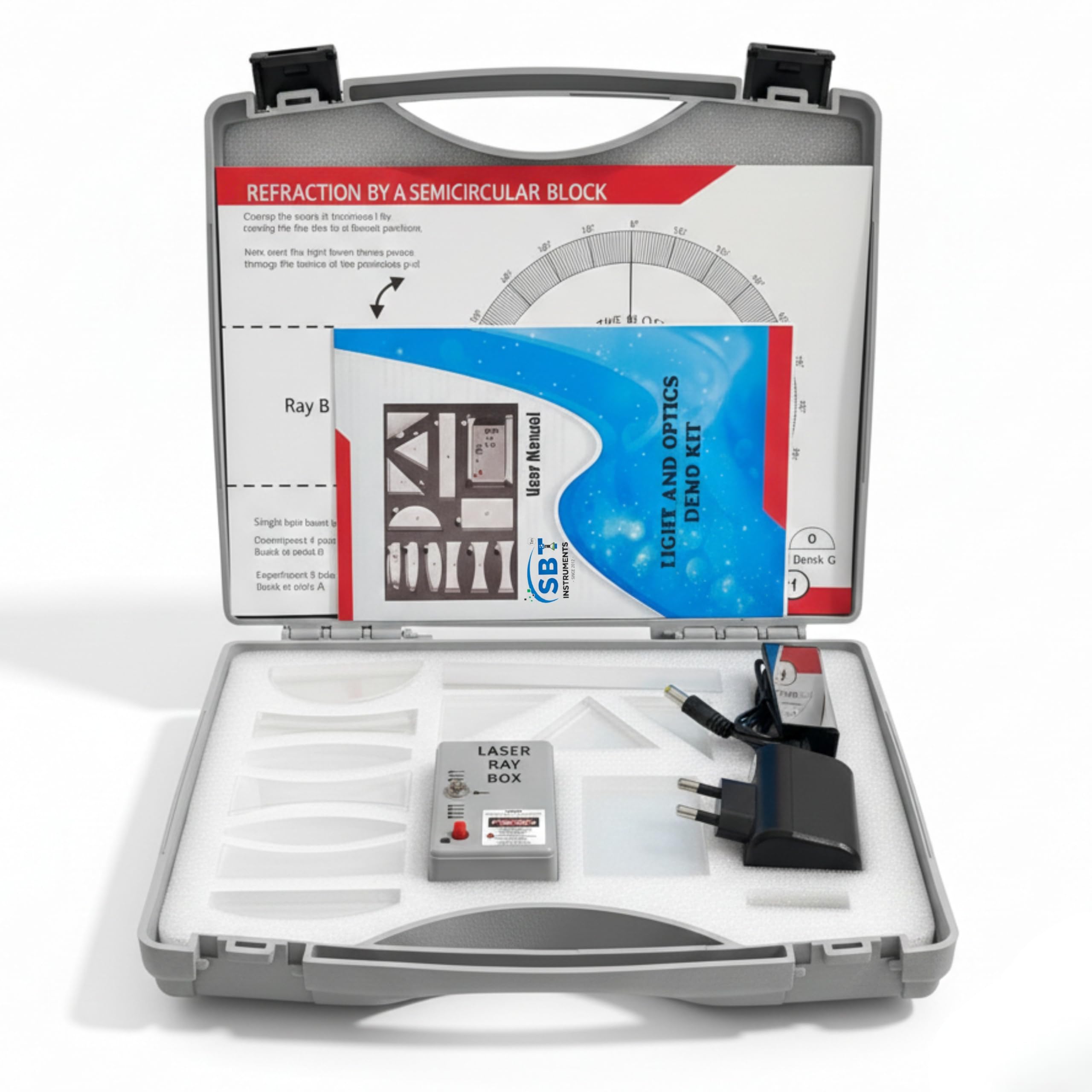 SBT Instruments Light & Optics Physics Lab Kit | 12 Acrylic Lenses with Ray Box (1, 3 & 5 Beam Modes) | Red Light Source Educational Set for Class 9–12 | Optics Experiment Kit with Carrying Bag