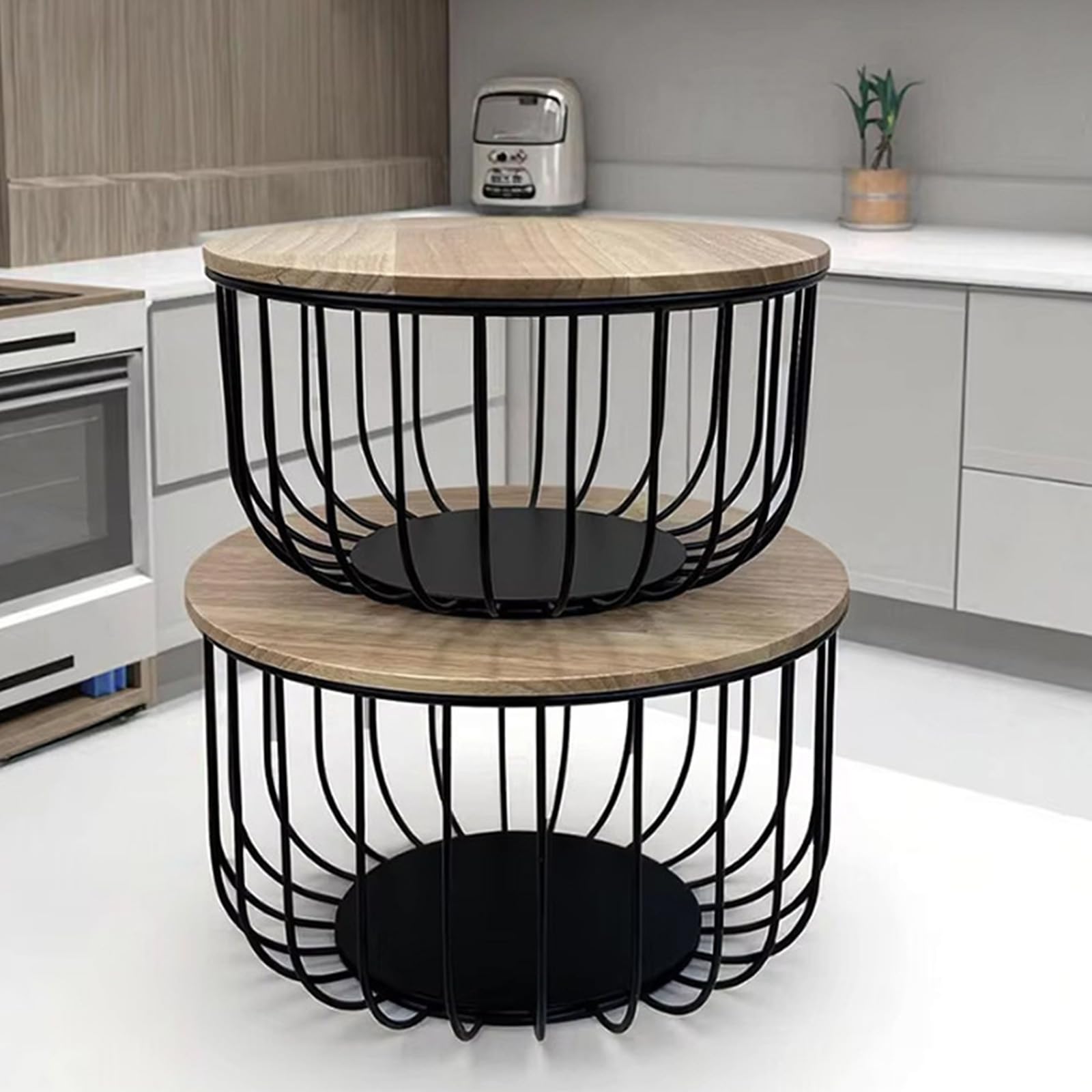 Set cesto di frutta con coperchi in legno